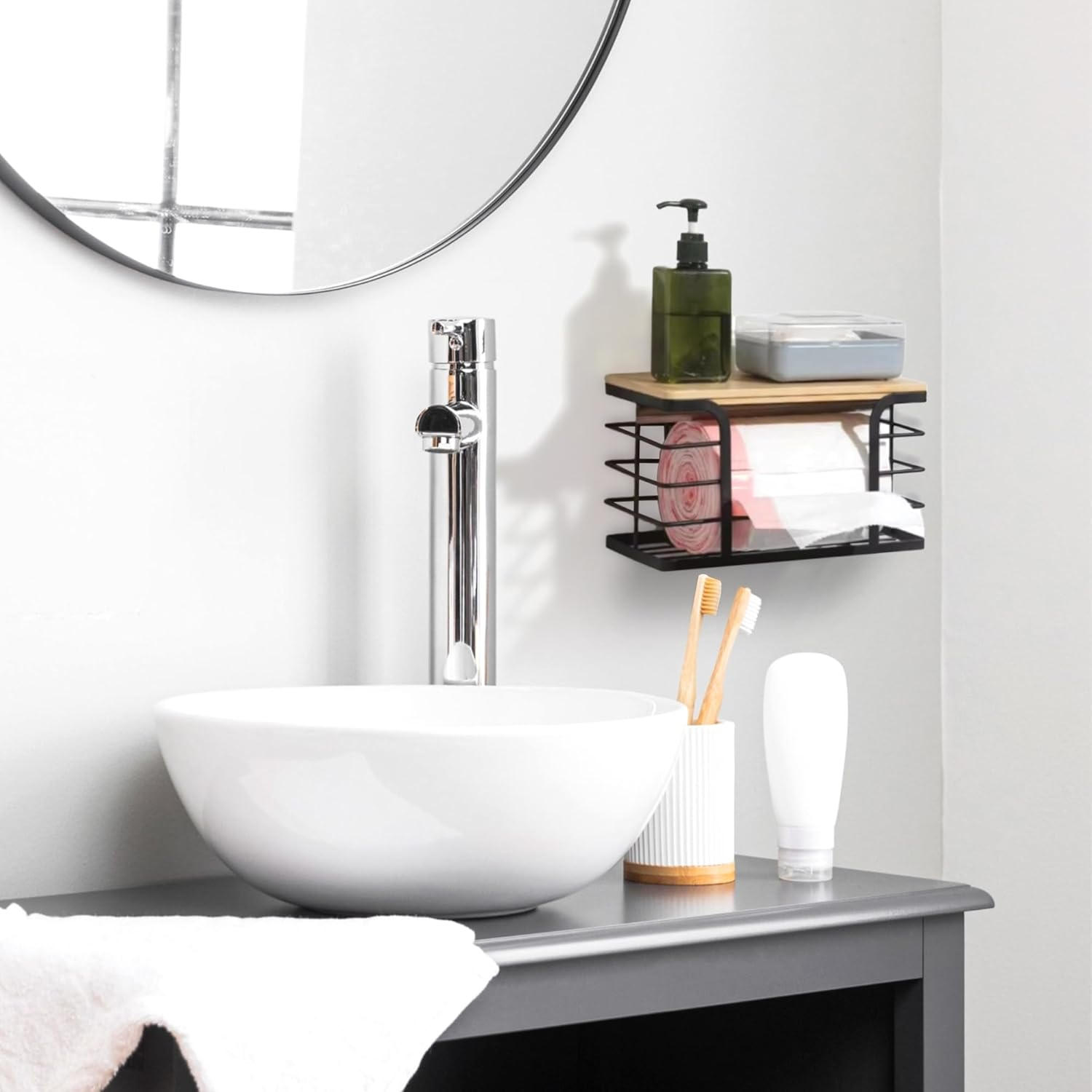 2 Pack Trash Bag Dispenser and Garbage Holder &ndash; Stackable Roll Storage Box with Bamboo Top for Kitchen, Bathroom & under Sink Home Organization image number 3