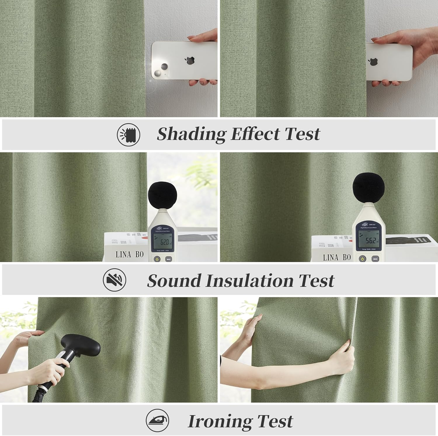 KEQIAOSUOCAI Sage Green Blackout Linen Curtains for Bedroom, Boho Natural Bedroom Home Decor, Long Drapes for Living Room Back Tab Pocket 50 X 96 Inch Length, 2 Panels Set image number 1