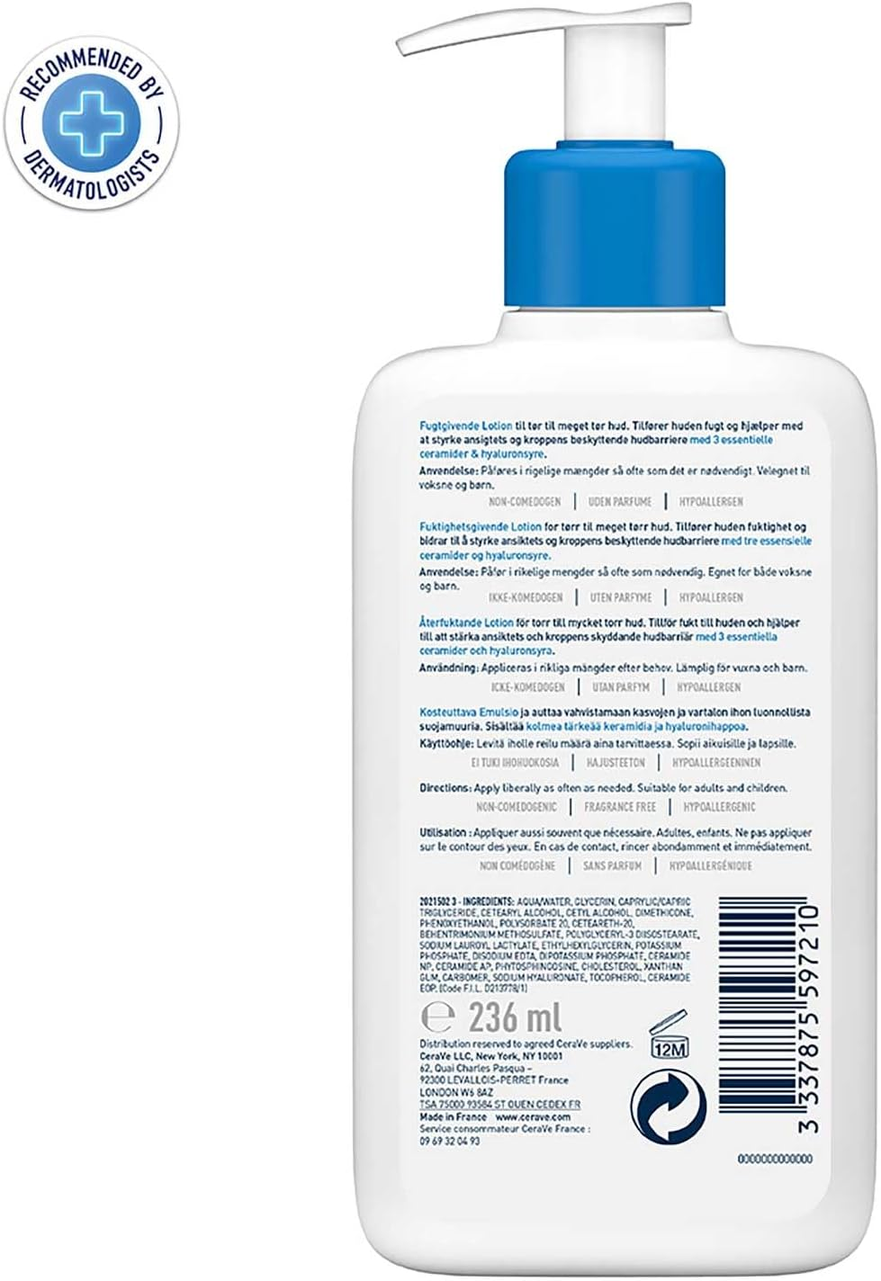 Cerave Moisturising Lotion 236Ml, for Normal to Very Dry Skin, Daily Body & Face Moisturiser, Moisturises & Helps Restore Protective Skin Barrier, Hyaluronic Acid + Ceramides, Fragrance Free image number 3