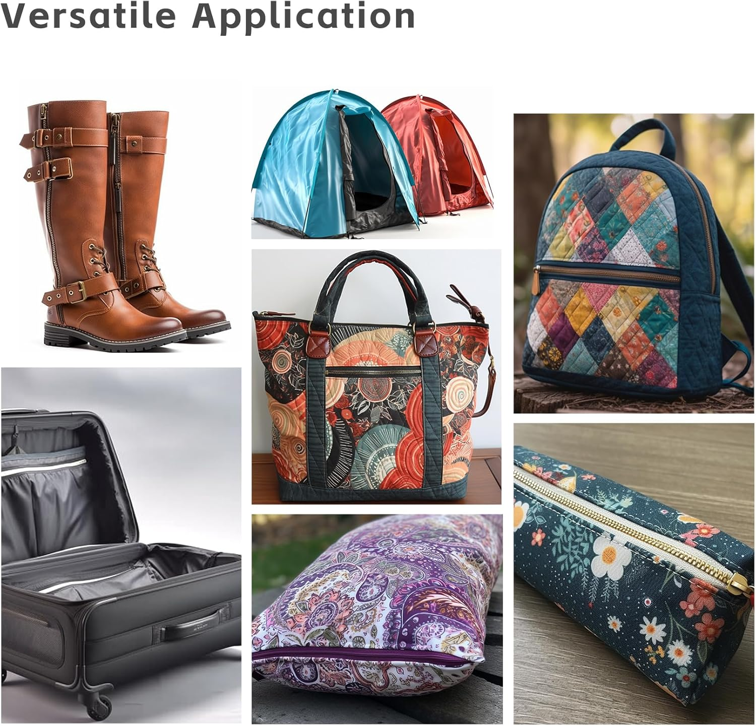 Zynzaoacs #5 Zipper by the Yard with Pulls, Continuous Black Tape (10Yds) and Rust-Proof Gold Metal Pulls (25Pcs), Bulk Zippers for Sewing Bags and Purses, Cuttable Nylon Zipper Roll image number 5