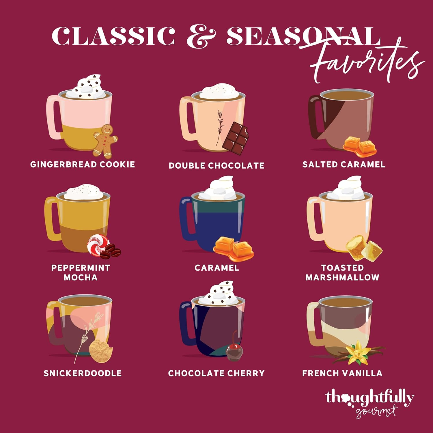 Thoughtfully Gourmet, Gourmet Hot Chocolate Gift Set, Flavours Include Salted Caramel, Toasted Marshmallow, Snickerdoodle and More, Pack of 9 image number 3