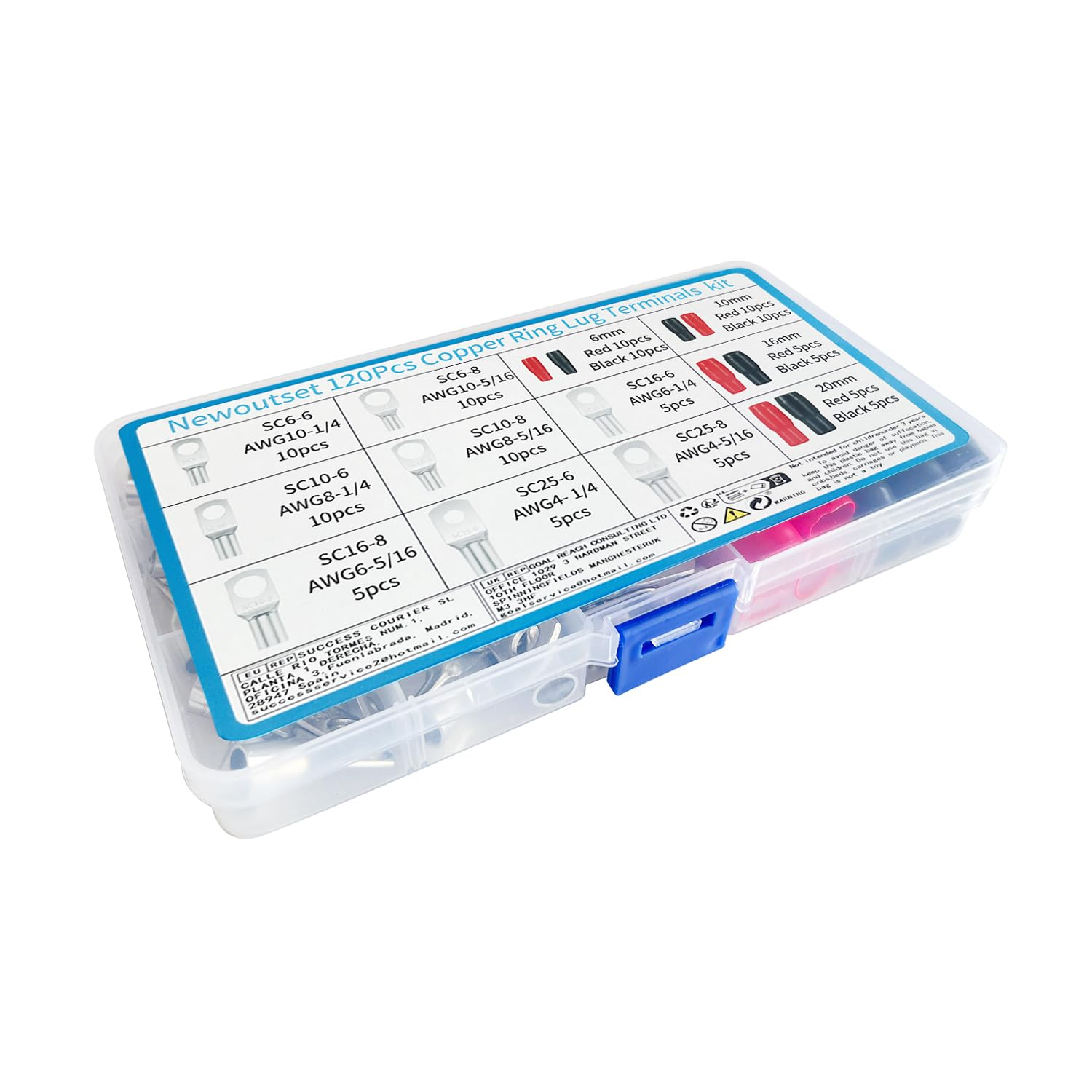 Fullfun 120PCS Tinned Battery Cable Ends, 6~25Mm&sup2; Copper Ring Terminals Connectors, Wire Lugs Assortment Kit and Heat Shrink Tubing image number 2