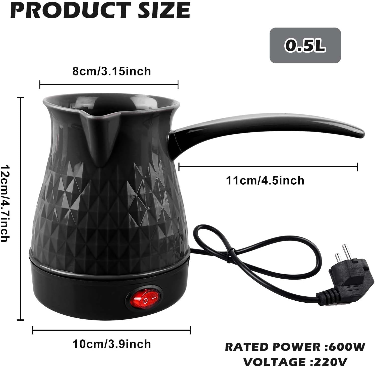 Electric Coffee Pot, 500 Ml, 600 W Electric Turkish Coffee Pot, Electric Coffee Pot, Washable Coffee Pot, Electric Turkish Coffee Pot for Home, Office, Mocha & Tea image number 2