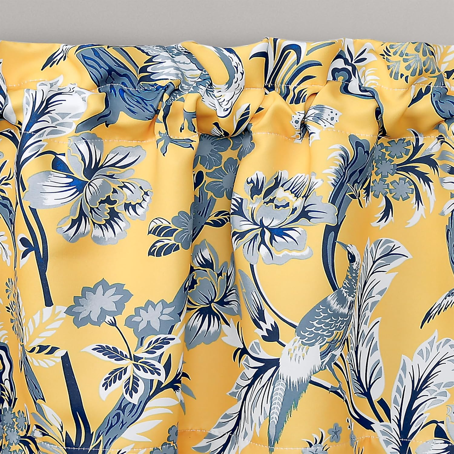 Lush Decor Dolores Valance Bird Floral Print Single Curtain, 18" X 52", Yellow image number 1
