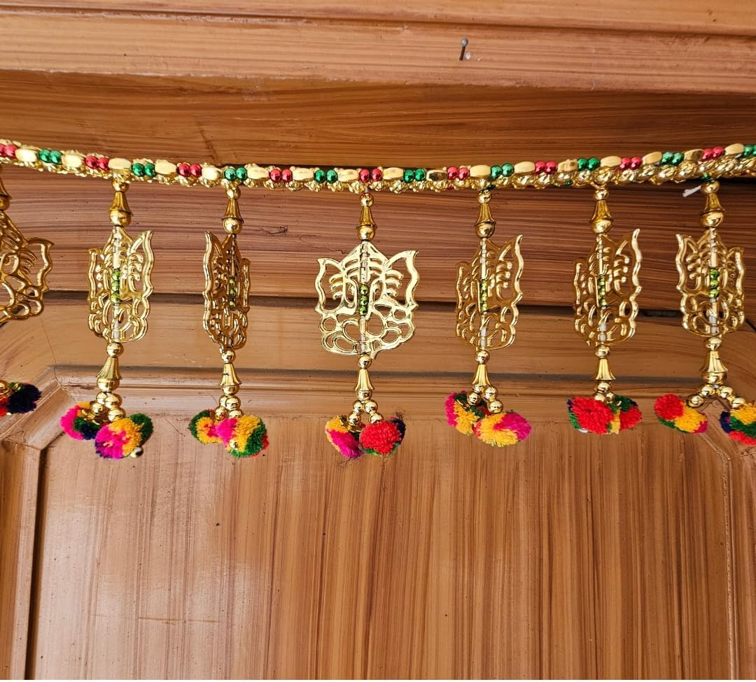 Samyuktha Lord Ganesha Toran for Main Door with Pom Pom,Ganesh Toran, Home Decoration Items,Door Bandarwal,Bandhanwar, Toran for Entrance Door,Navratri,Dusshera,Diwali Decoration(3 FT) image number 1