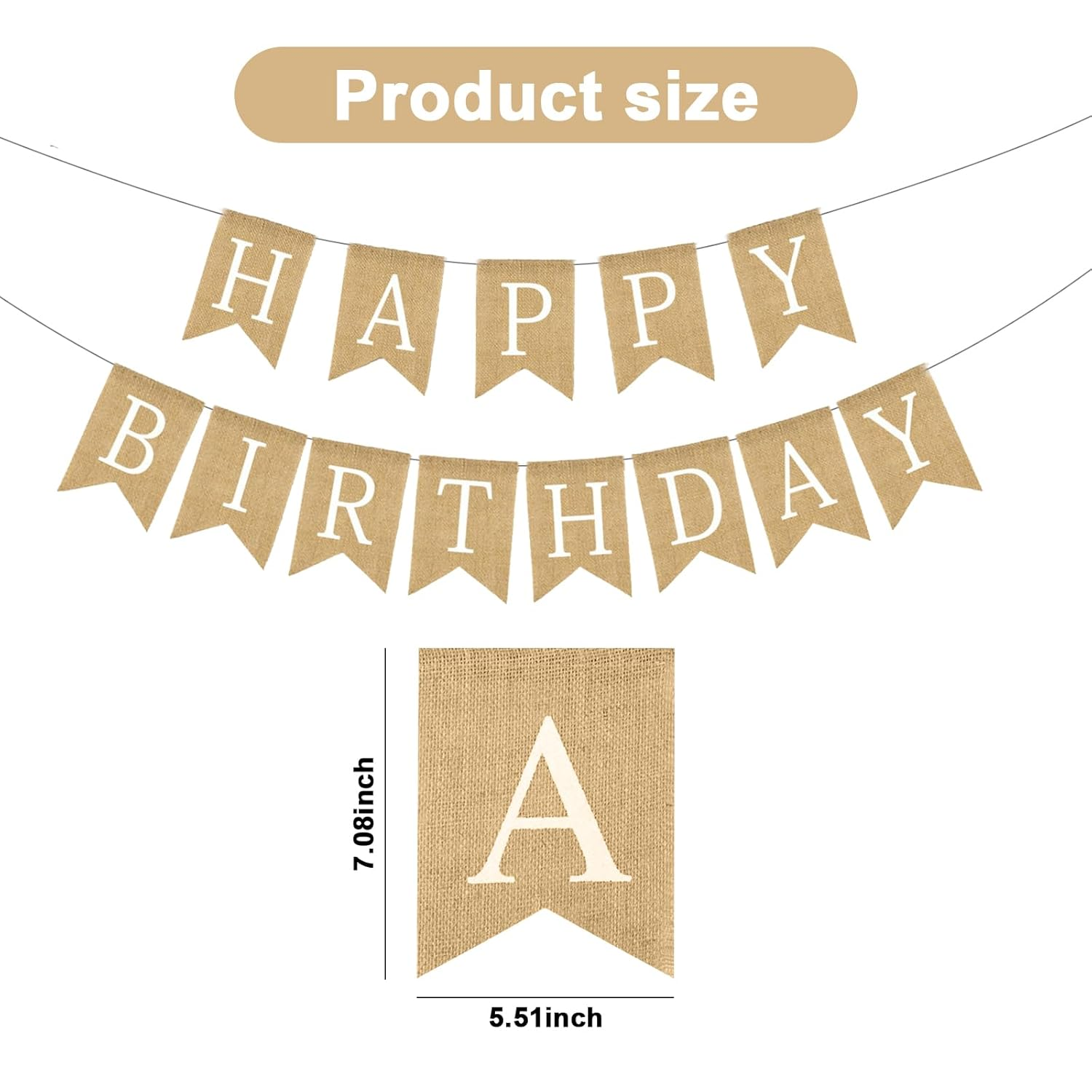 Chris.W Happy Birthday Banner, NO DIY Rustic Burlap Happy Birthday Sign with White Letters, Pre-Strung Bday Hanging Decoration for Women Men Girl Boy Birth Day Backdrop Party Supplies