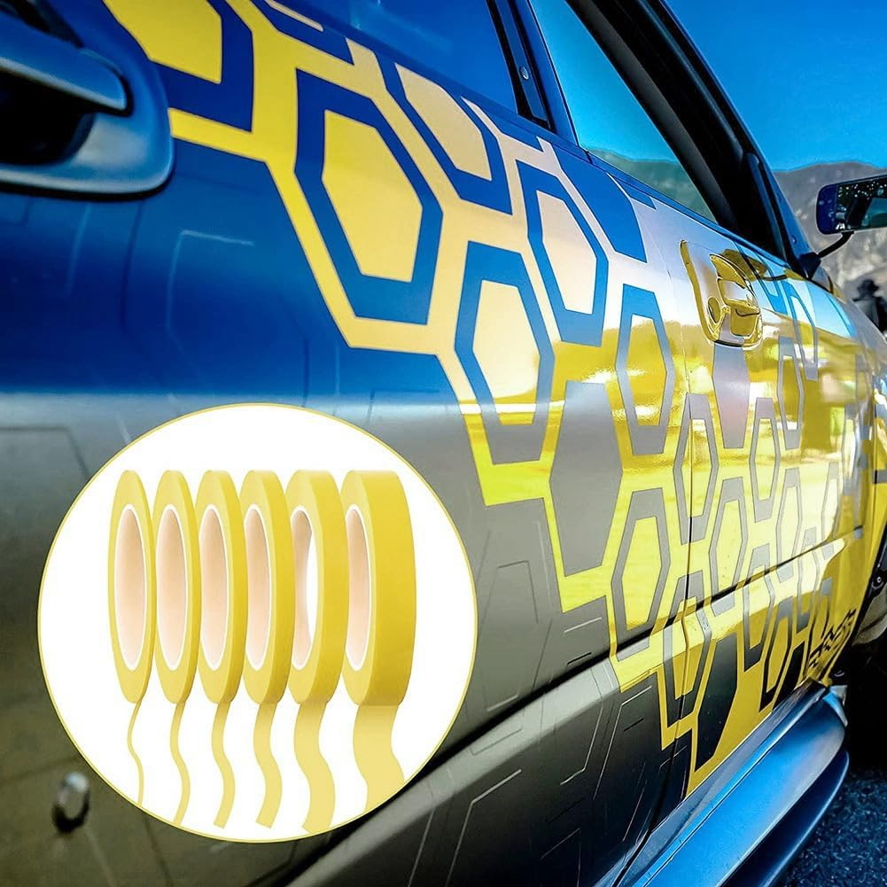 18 Rolls Fine Line Tape 1/16,7/10,1/8,1/4,1/2,3/4 Inch X 55Yard, Fineline Masking Tape, Painters Automotive Masking Tape