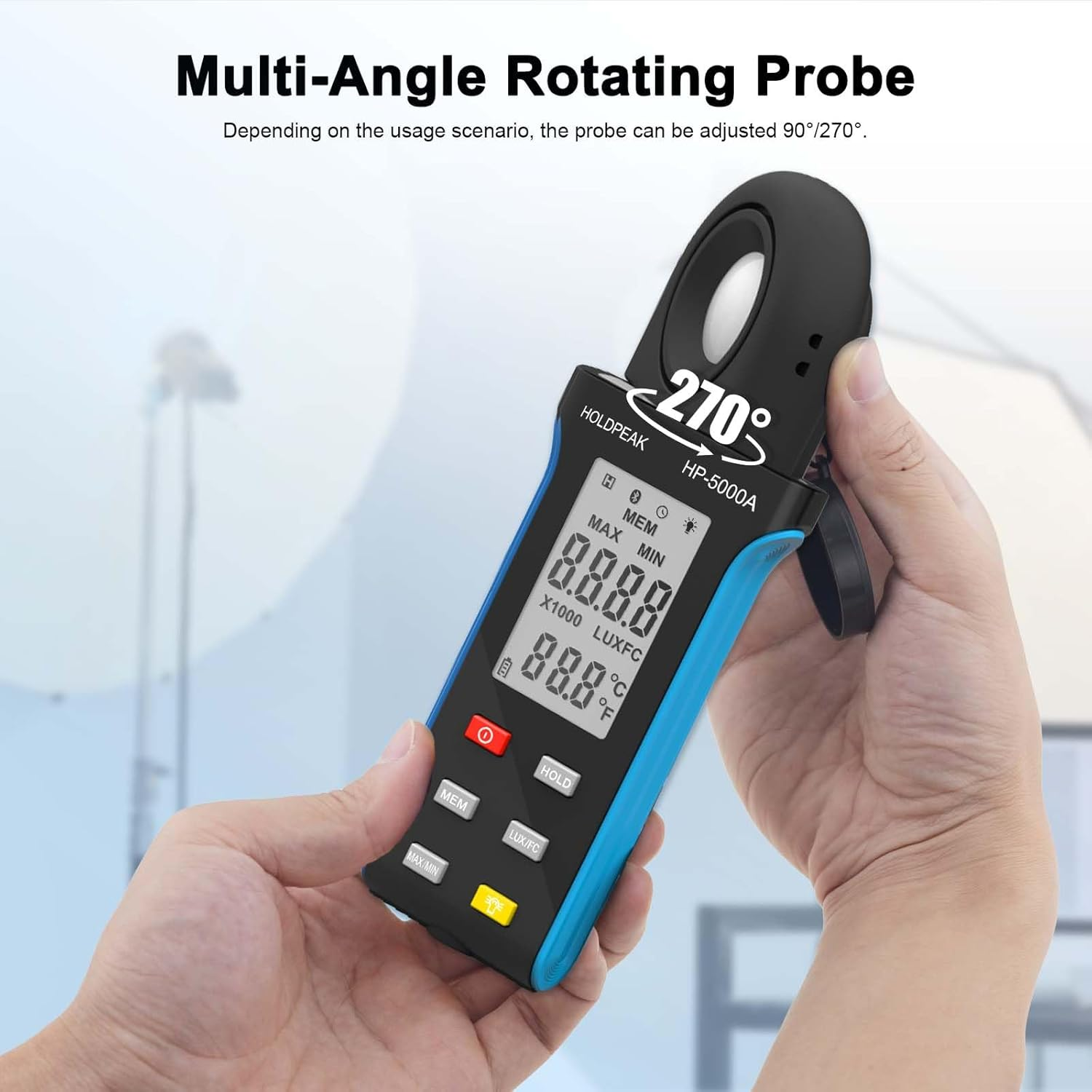 Digital Light Meter, 1-400000Lux Illuminance Meter with Large LCD Screen Handheld Ambient Temperature Measurer, Lumen Meter for Plants, Photography Lab, Classroom, Bedroom, 5000A, HOLDPEAK image number 2