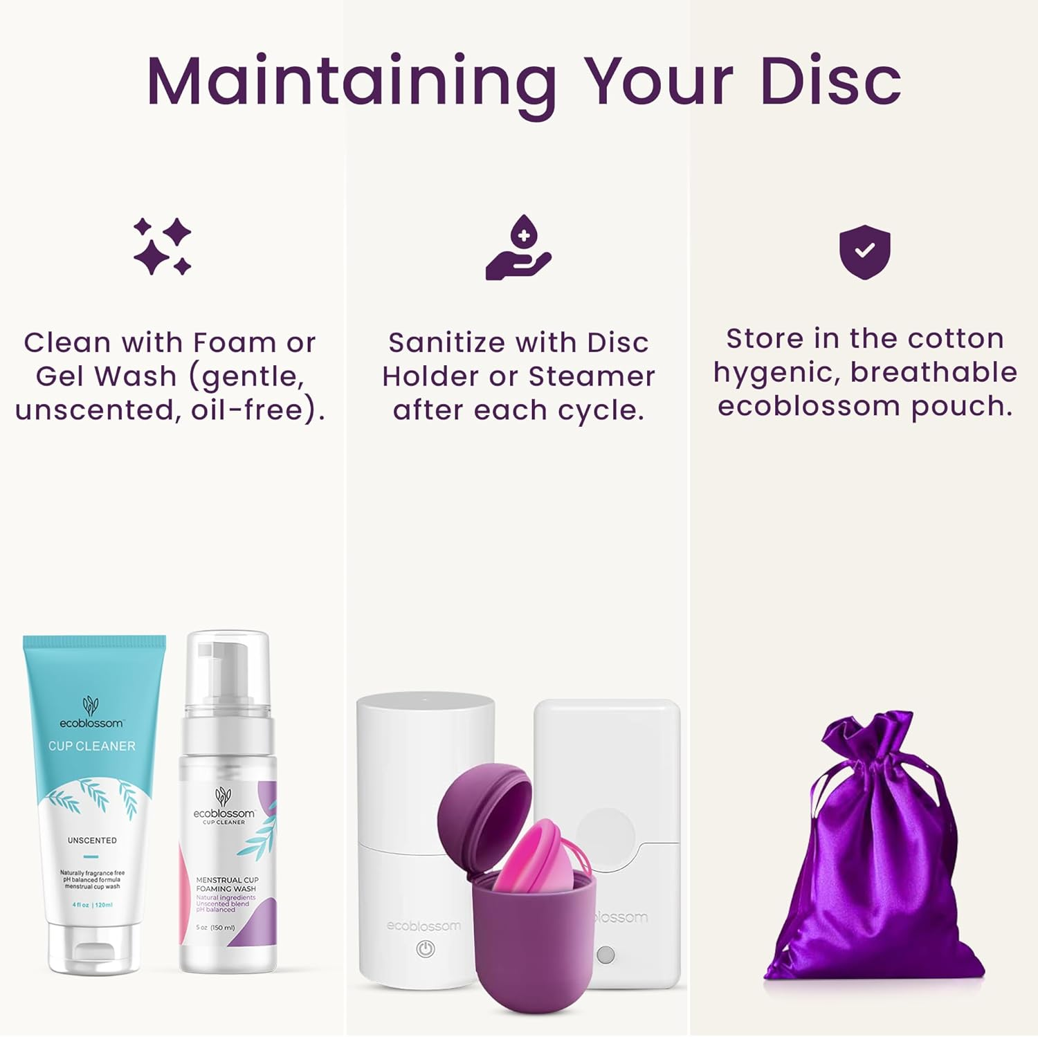 Ecoblossom Reusable Menstrual Disc - Menstrual Cup - Soft Period Disc for Women Designed with Flexible, Medical-Grade Silicone Period Cup (Regular, Rose & Teal) - Regular (Rose  Cyan) image number 3