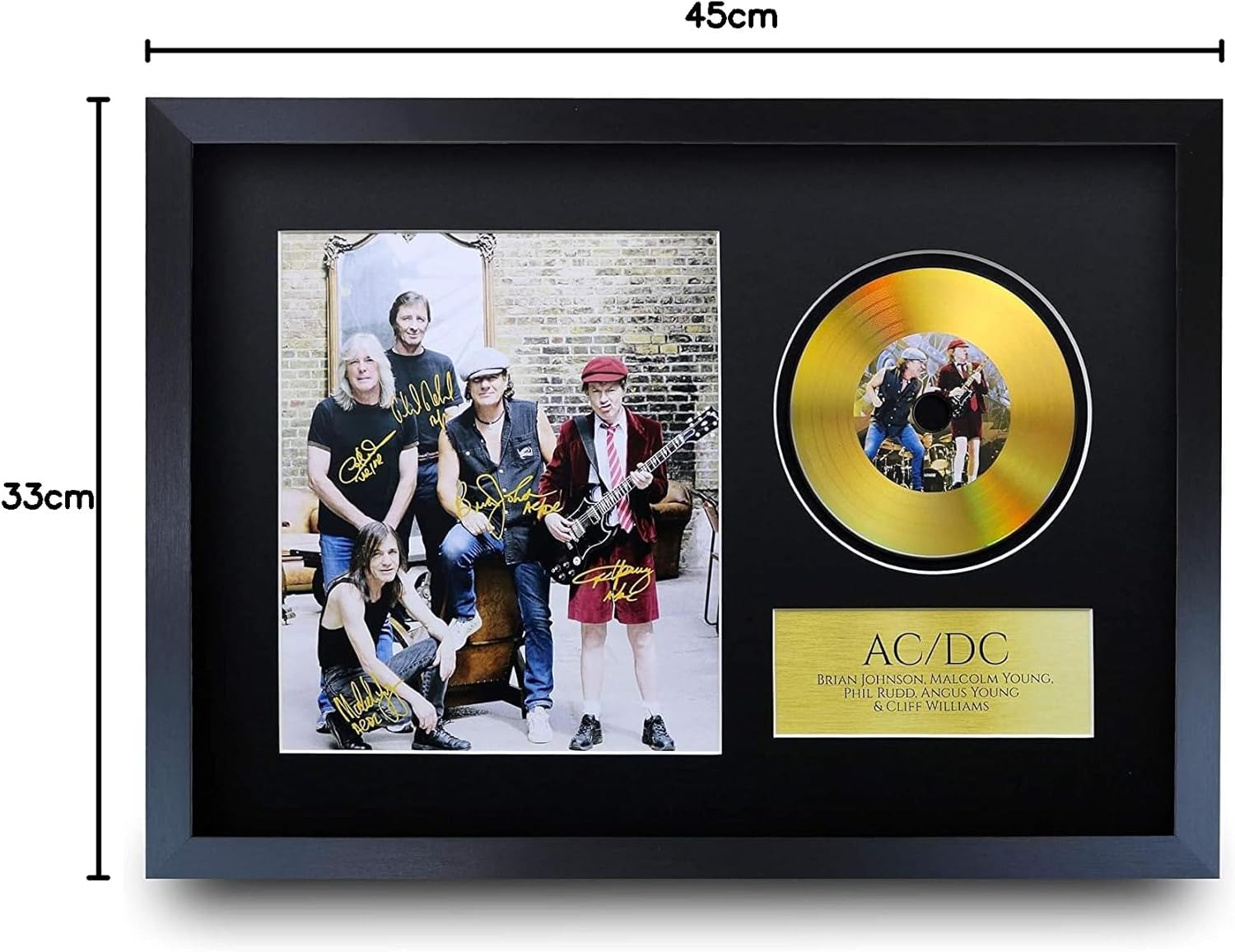 HWC Trading A3 FR ACDC Rock Music Malcolm Angus Young Brian Johnson Gifts Signed Autograph Picture with a Gold Disc Image Print for Music Memorabilia Fans - A3 Framed - (Framed) Young  Johnson image number 2