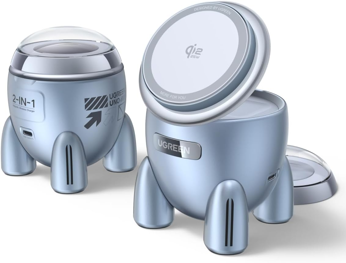 UGREEN Uno 25W Wireless Charger Qi2 Certified, 2-In-1 for Magsafe Charger（Rocket-Shaped） Station, Compatible with Iphone 17/15/14/13/12, Airpods 4/3/2/Pro 2 image number 2