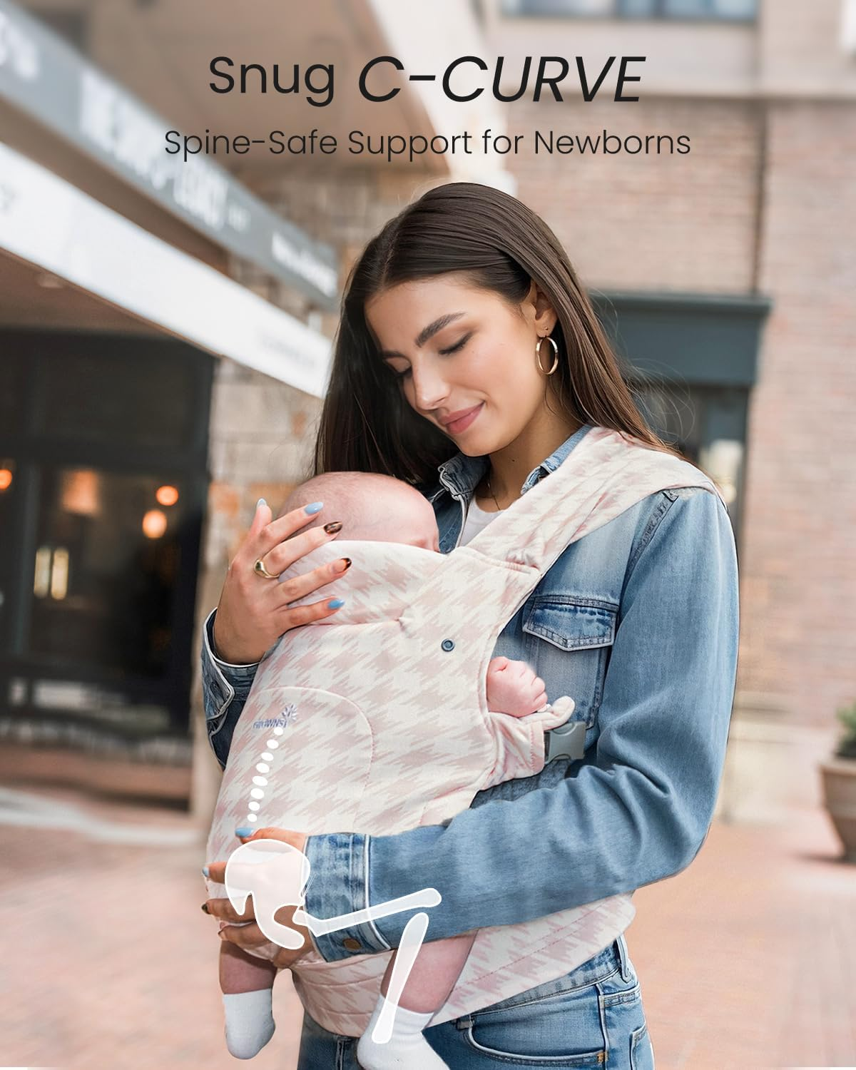 GROWNSY Baby Carrier Newborn to Toddler, Cozy Baby Wraps Carrier, Ergonomic Baby Carrier with Head Support, Tweed Pink image number 1