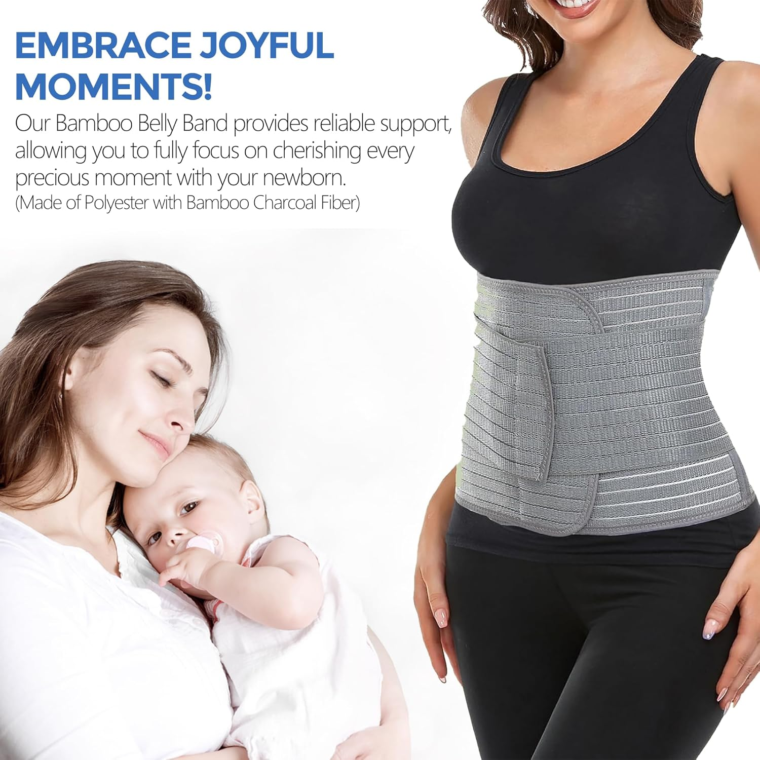 Postpartum Belly Band & Abdominal Binder - Adjustable Waist & Pelvis Support for Back Pain, Hernia & C-Section Recovery - 9.5" Bamboo Charcoal Compression Wrap image number 6