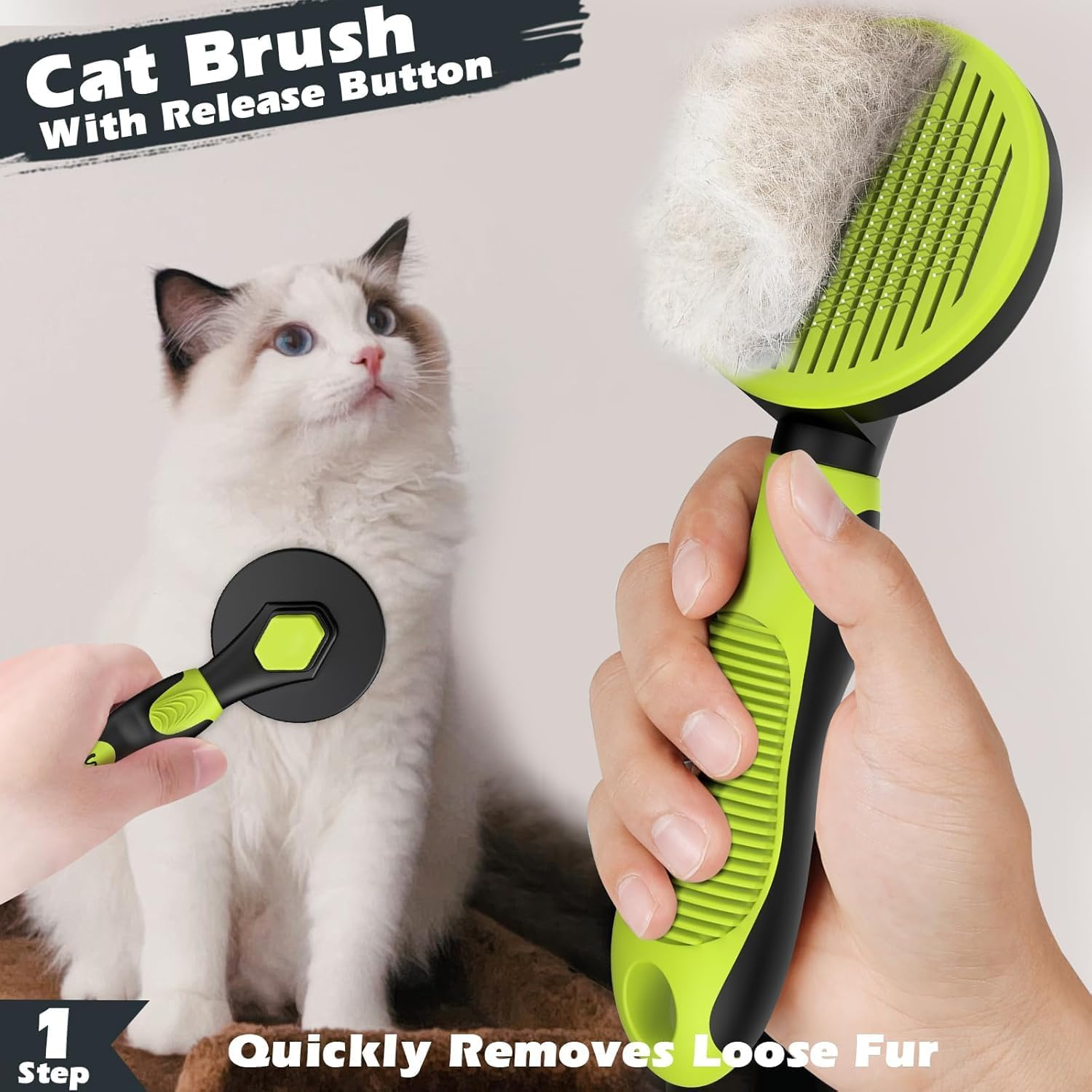 Comotech Cat Grooming Kit: Cat Brush for Shedding, Nail Clipper & Flea Comb for Cats and Small Animals | 3-In-1 All-In-One Grooming Set with Deshedding Brush & Massage Comb (Green) image number 6