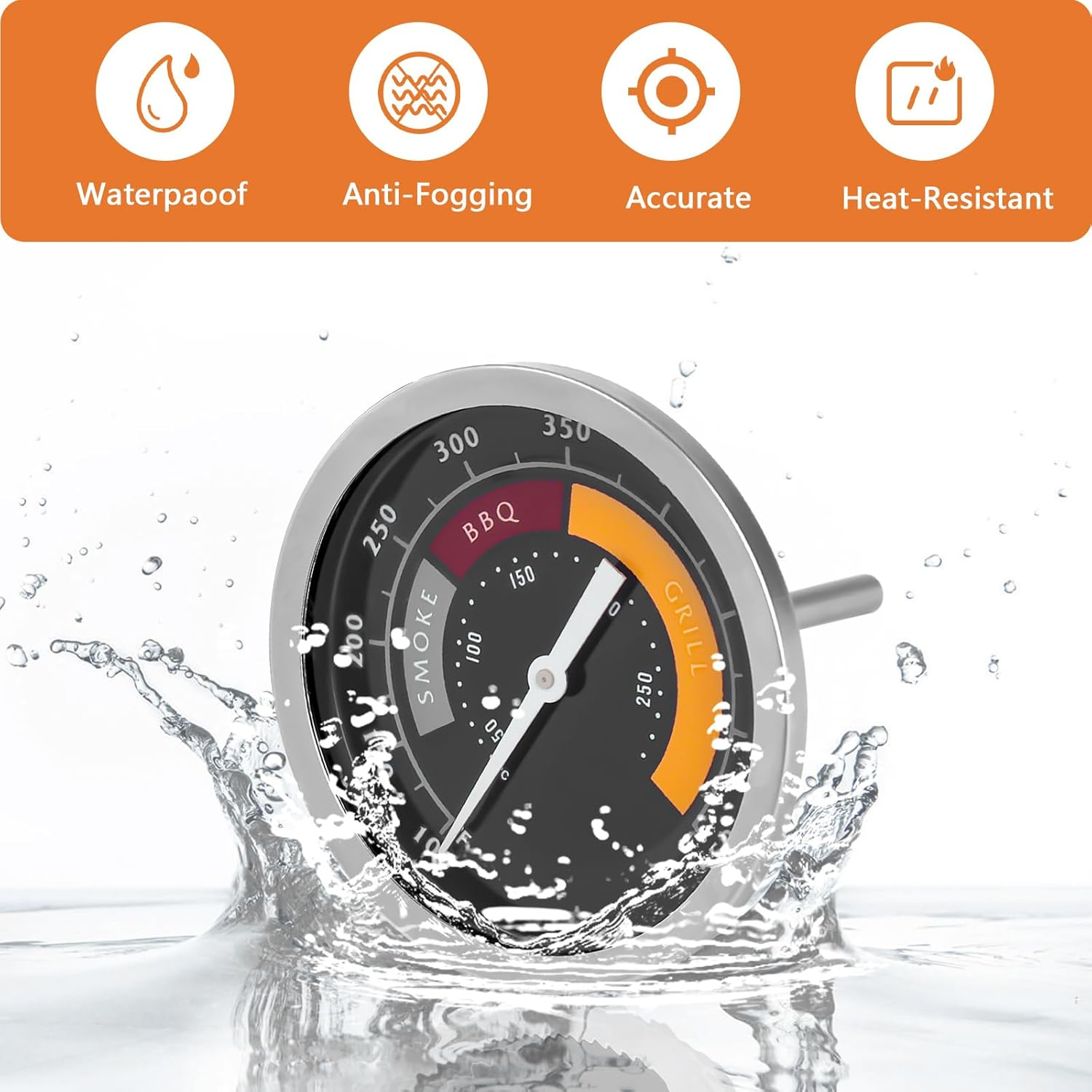 3695528R06 Analog Smoker Temperature Gauge Compatible with Oklahoma Joe'S Smokers and Most 13/16-Inch Opening Charcoal Grills & Charcoal Smokers, BBQ Temp Gauge Stainless Steel Thermometer (2Packs) image number 6