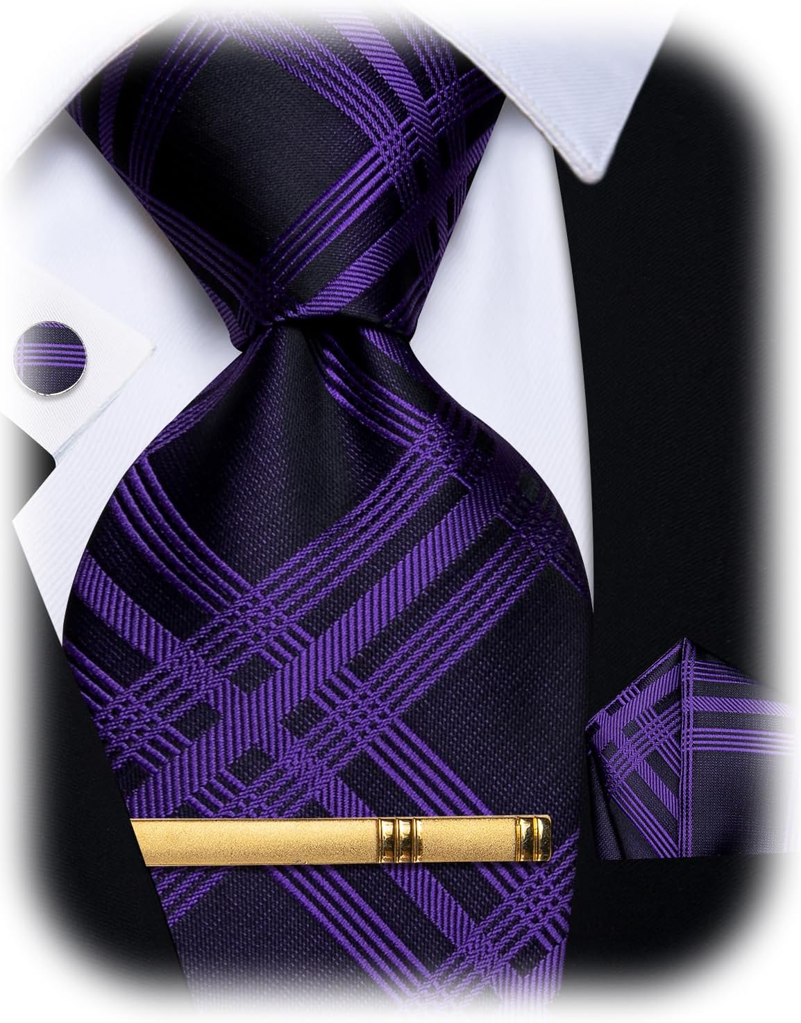 Yourties Silk Ties for Men Paisley Floral Striped Necktie and Pocket Square Cufflinks Tie Clip Set 4PC