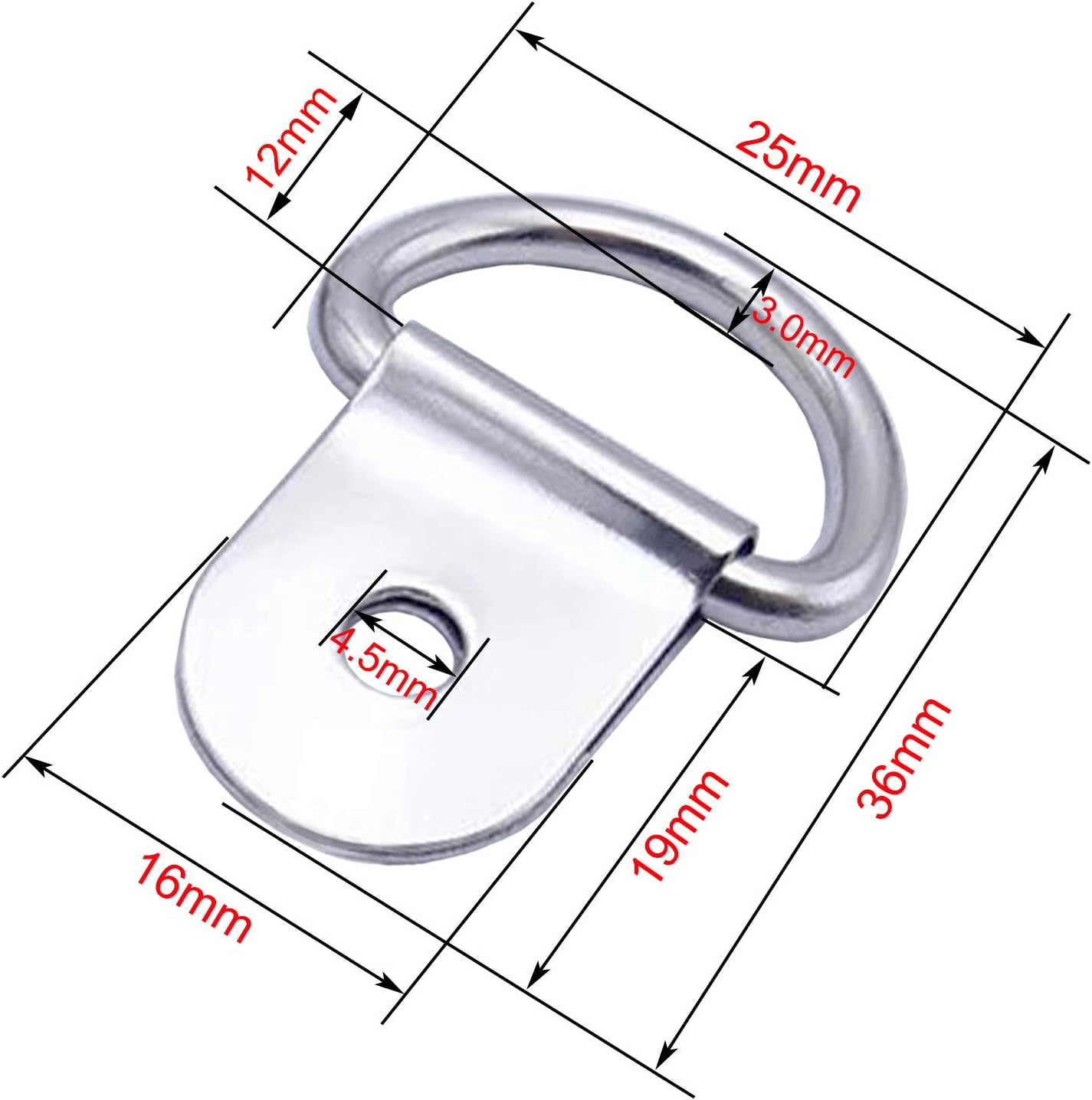 30 Pack Small Steel D-Ring Tie Downs, D Rings Anchor Lashing Ring for Loads on Case Truck Cargo Trailers RV Boats, Silver image number 2