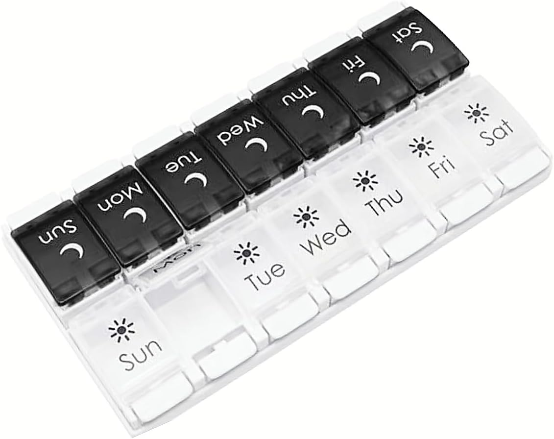 Weekly Pill Organiser, 2 Times a Day Easy to Fill 7 Days Pill Box, Pill Box with Simple Button Design for Pills/Vitamins/Fish Oil/Supplements,Coloured&hellip;