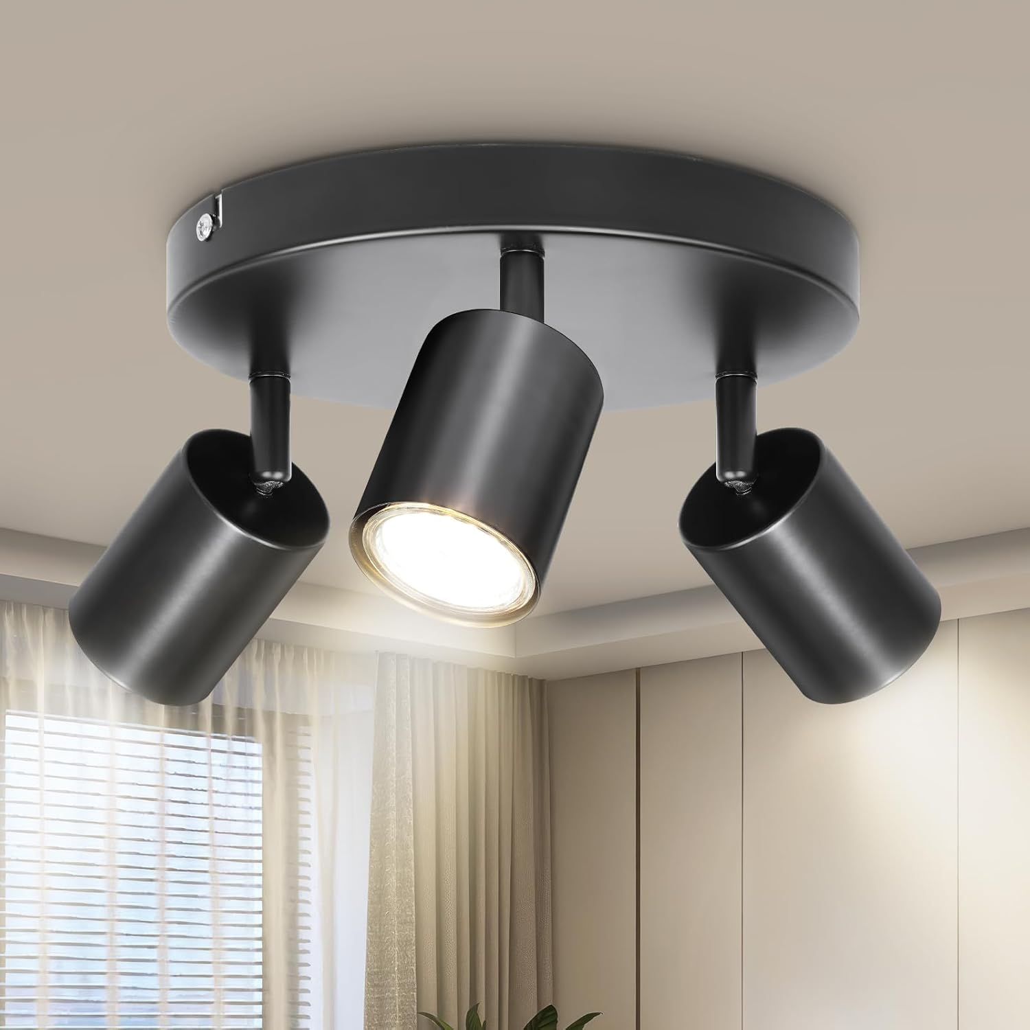 Dehobo LED Ceiling Spotlight 3 Bulbs round Black 350&deg; - Spotlight Light GU10 Swivelling - Ceiling Light Spotlights LED Vintage Ceiling Spotlight for Living Room Bedroom Kitchen - No GU10 Bulb image number 3