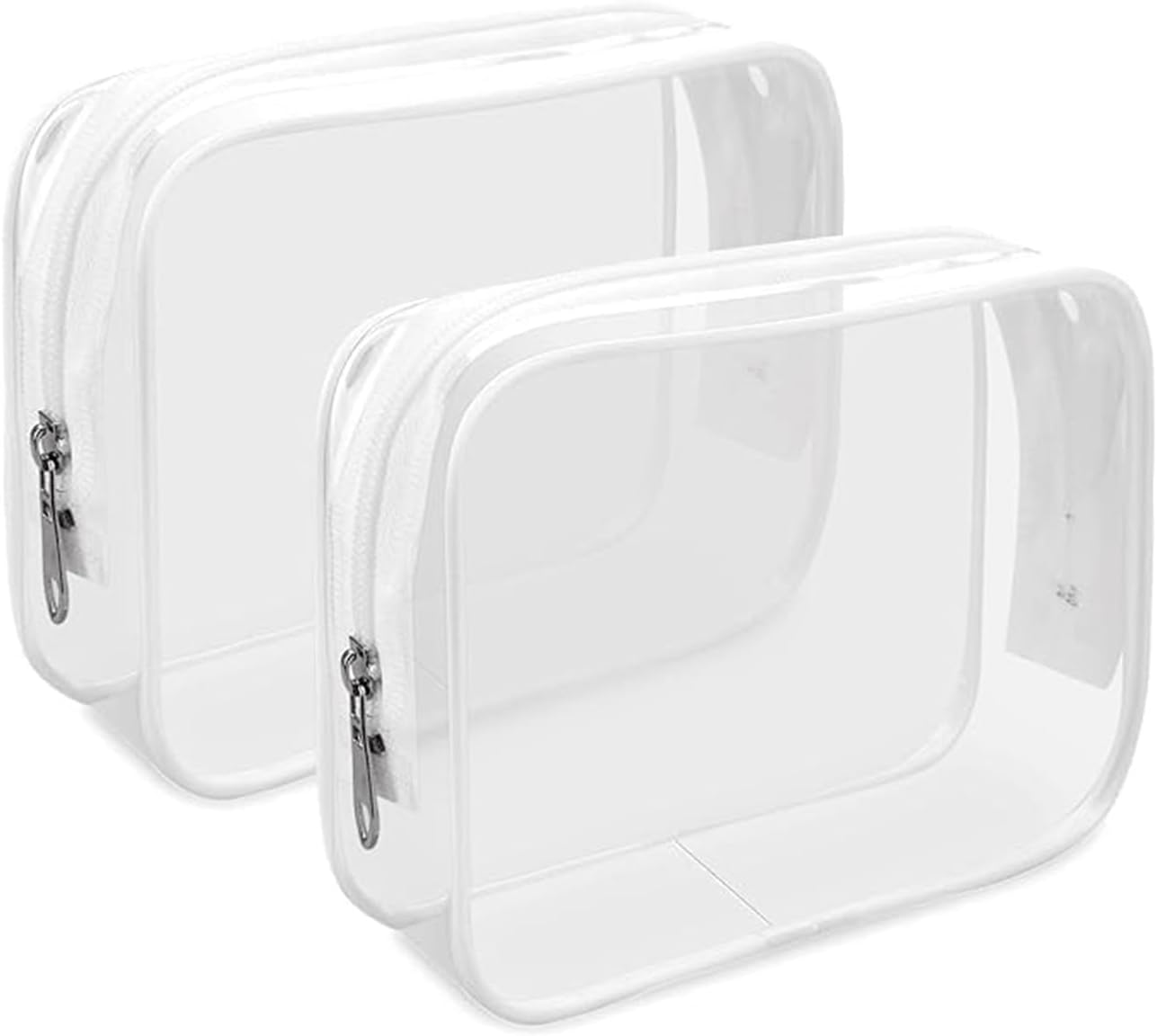 LINKPEACE TSA Approved Toiletry Bag, Cosmetic Bags 2 Pack with Zipper Carry on Airline Airport Travel Accessories, PVC Makeup Bags for Travel, Quart Size Travel Bags for Men and Women-White image number 1