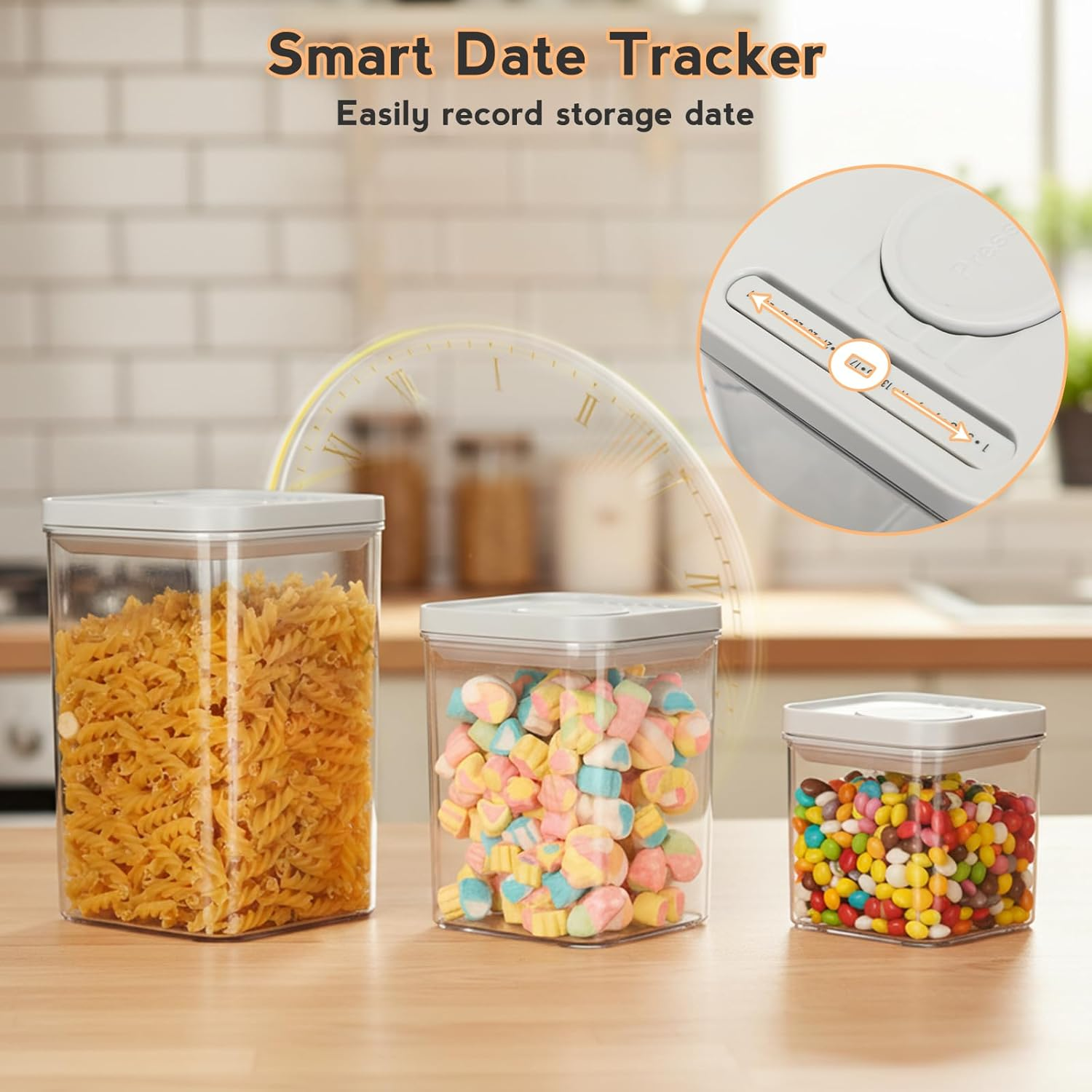 VINATO Storage Jars with Lid, Airtight, Pack of 3, 600/1250/2280 Ml Storage Box with Lid, Kitchen, Plastic Food Storage for Flour, Oats, Cereals image number 6