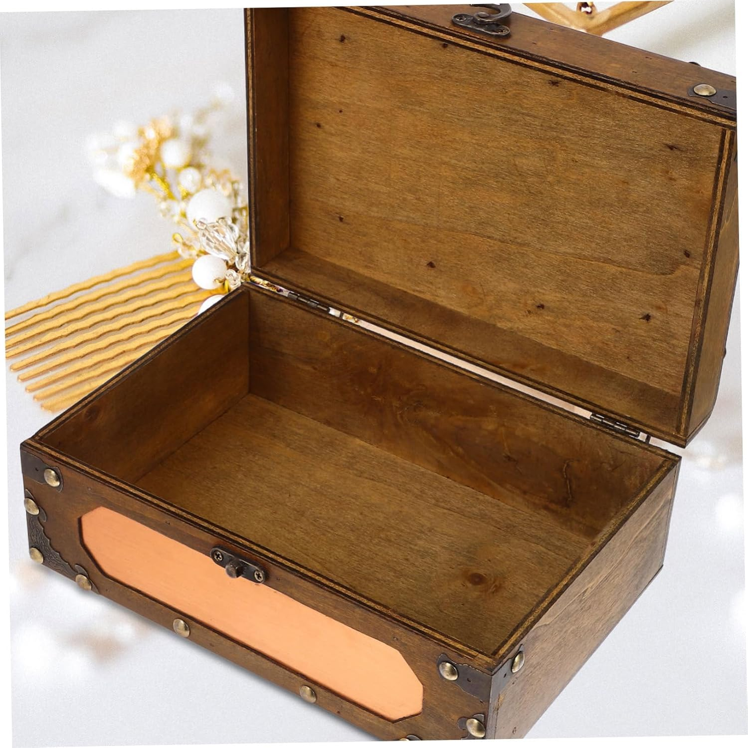 Handmade Vintage Jewelry Storage Box Wooden Card Organizer for Wedding Decor image number 2