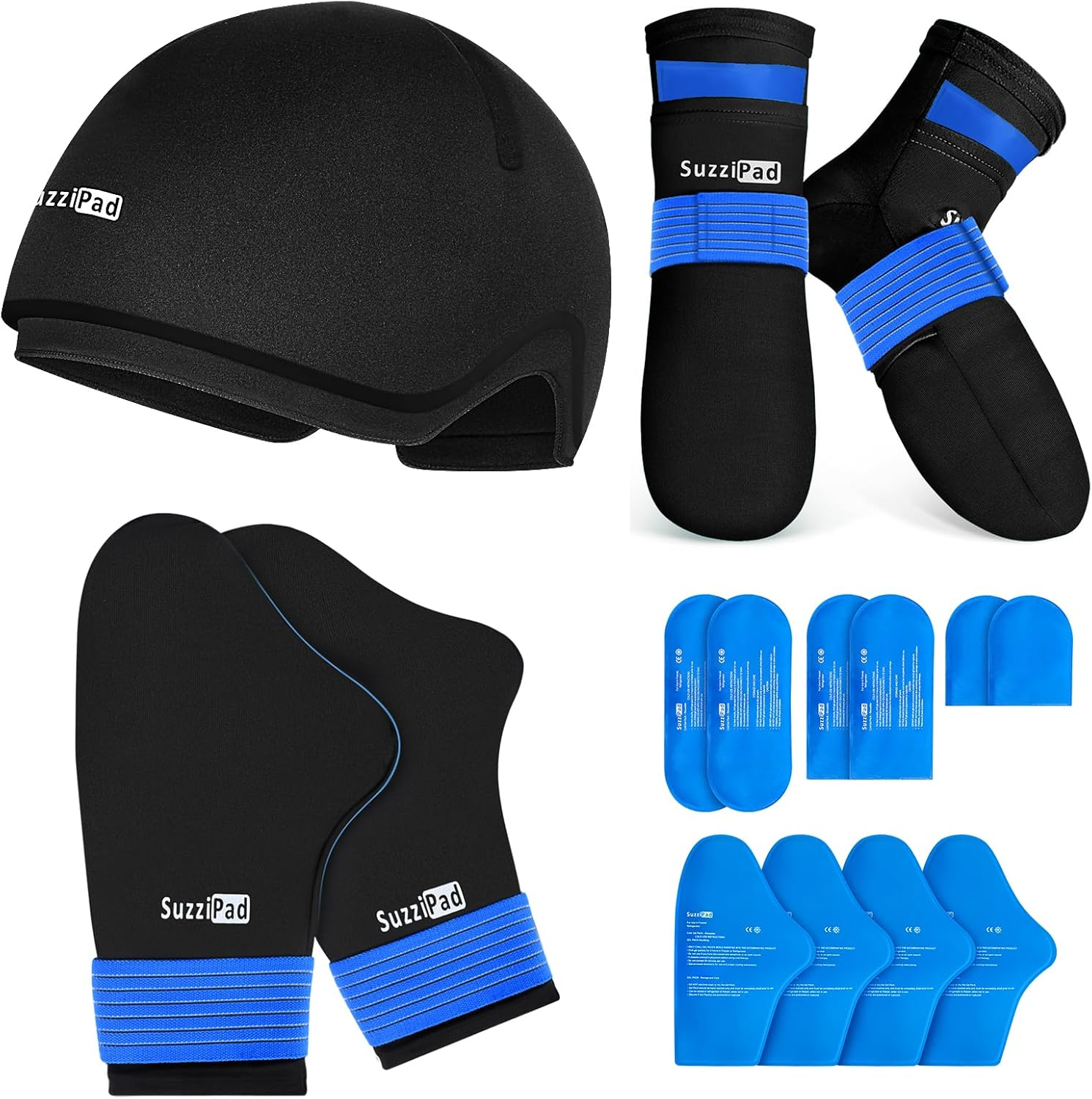 Suzzipad Chemo Care Kit, Cold Therapy Socks & Cold Gloves for Chemotherapy Neuropathy, Migraine Headache Relief Cap, Cancer Patients Must Have for Neuropathy Pain Relief, S/M image number 2