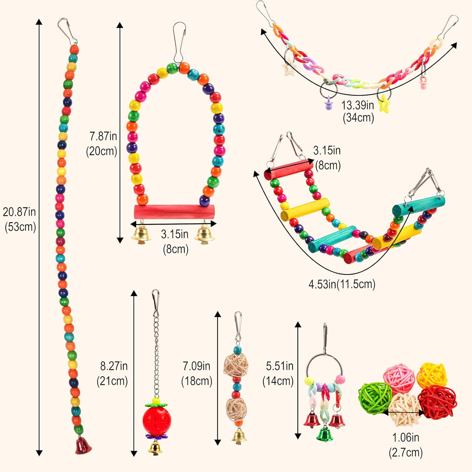 Avont Bird Swing Set Toys Parakeet Parrot Conure Cockatiel Cage Perches Playground Accessories -12PCS image number 3