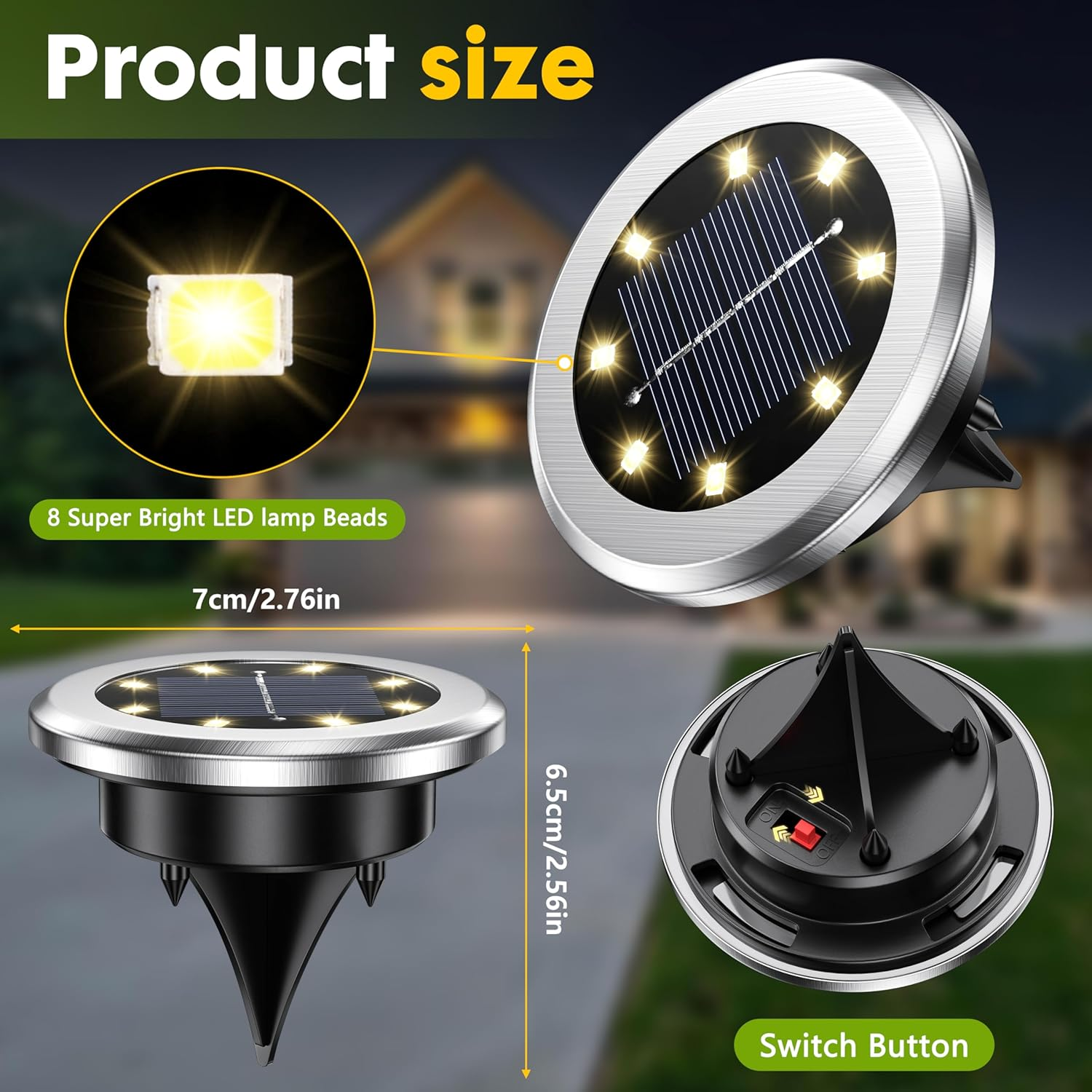 12 Pack Solar Ground Lights,Led Solar Pathway Light Outdoor,Solar Garden Lights,In-Ground Light LED Landscape Lighting for Pathway Patio Walkway Yard Lawn Deck (Warm White 12 Pack) image number 4