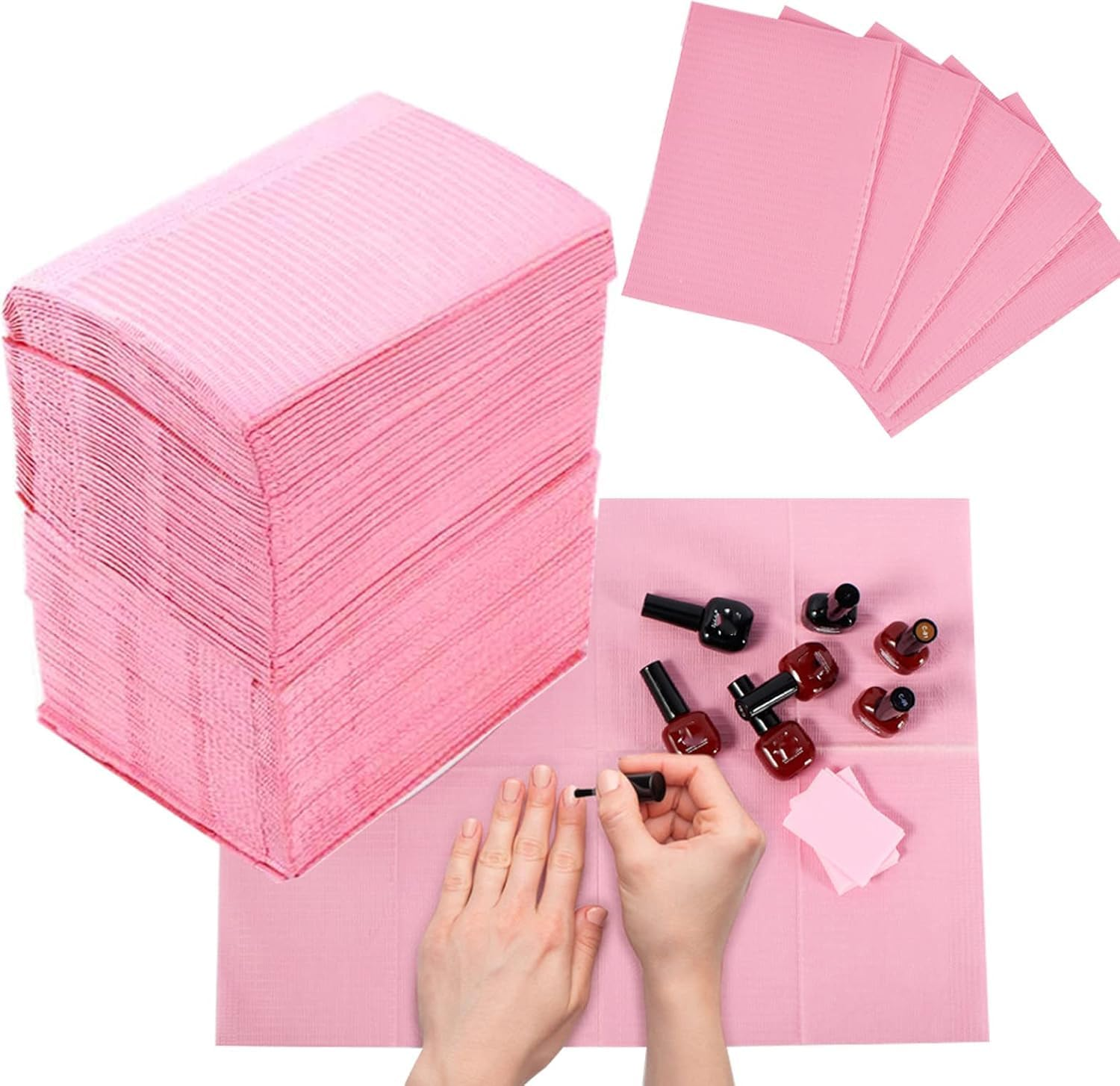 125PCS Disposable Nail Art Table Towels Mat 13" X 17" Waterproof 3 Ply Nail Art Mat Paper Sheet Clean Pads Tattooing Table Mat Nail Table Cover Tattoo Supplies (Pink) image number 2