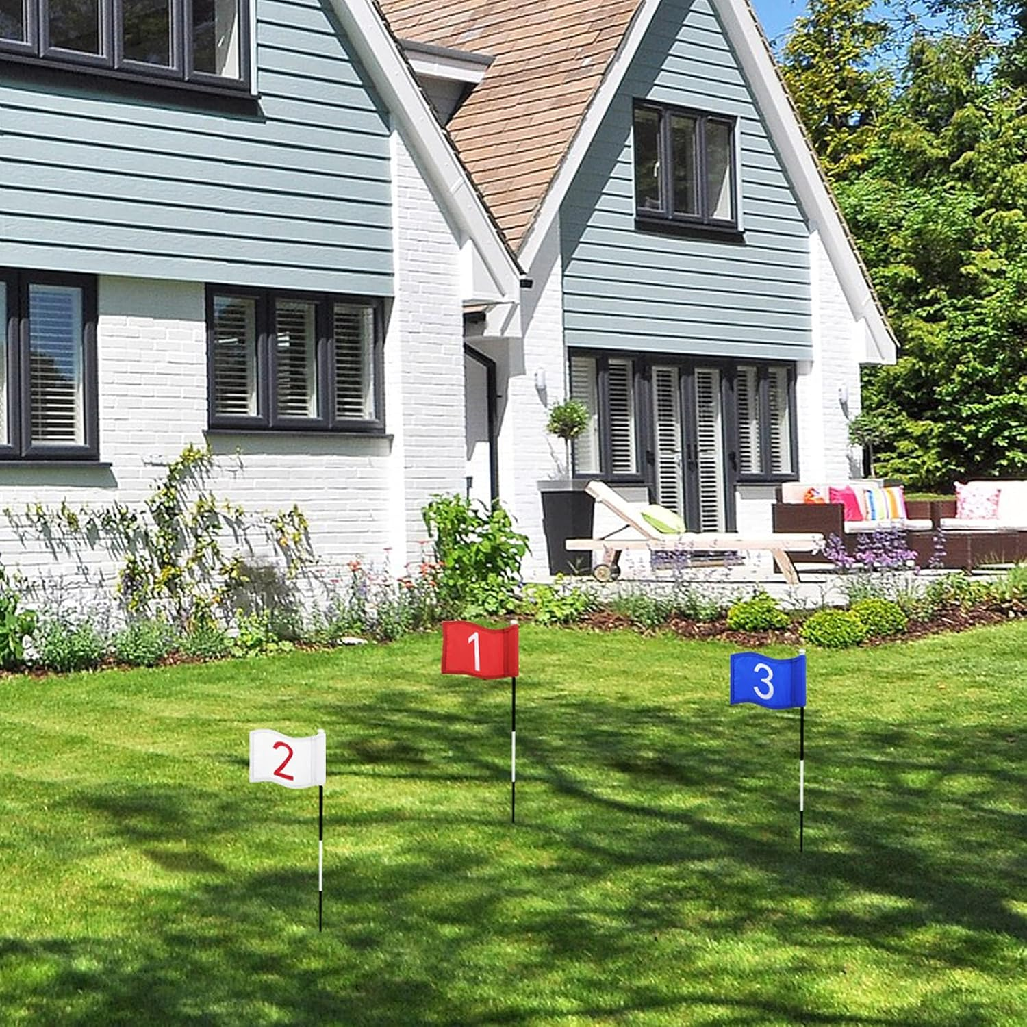 3 Pieces Golf Flag with Tube Inserted - Putting Green Numbered Flag, 420D Nylon Mini Flags for Yard, Indoor Outdoor Backyard Garden, Portable, 8 X 6 Inch image number 1