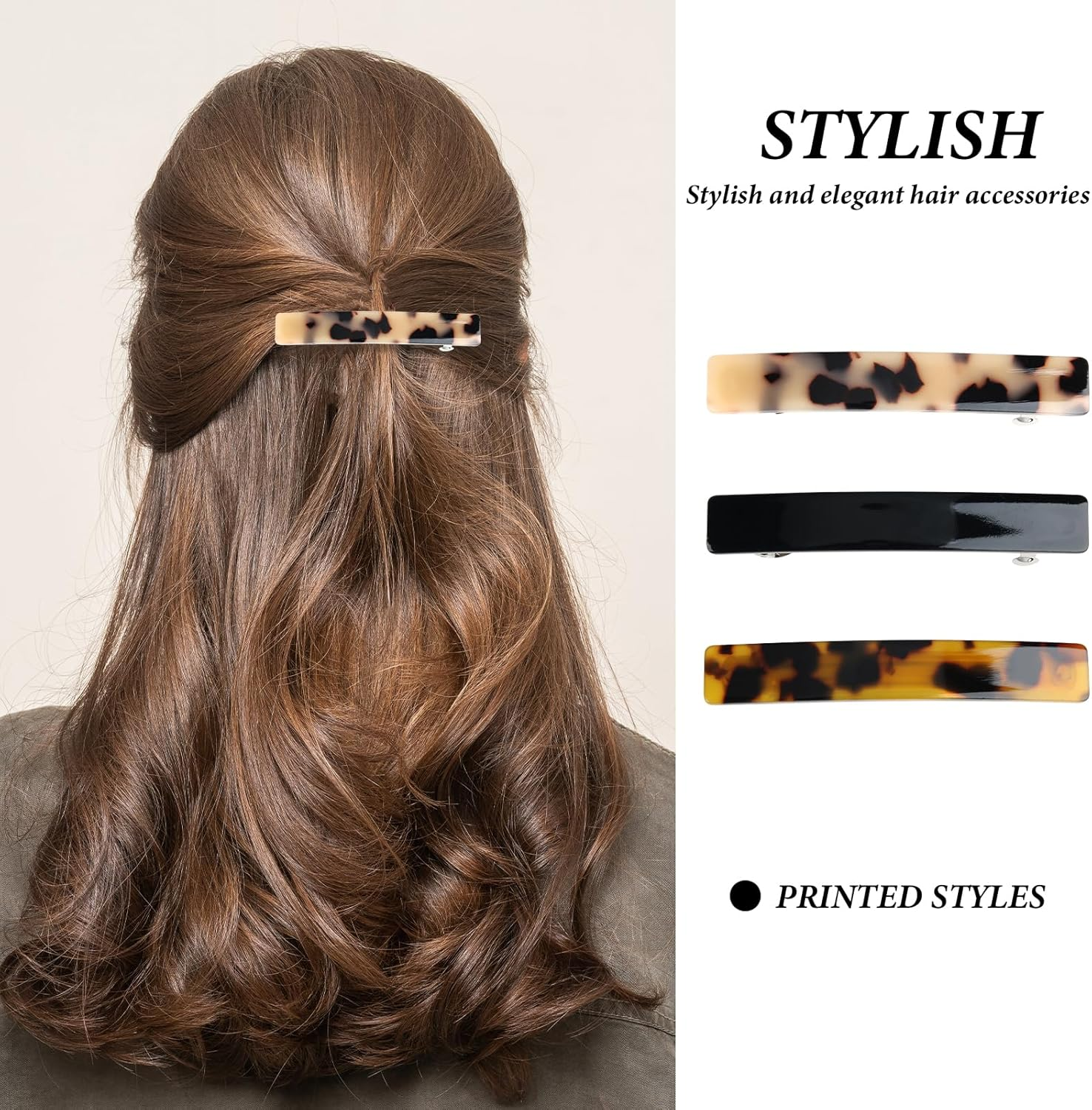 Joynine Pack of 3 Hair Clips, Women'S French Hair Clip, Rectangular Hair Clip, Automatic Small Hair Clips for Fine, Thin, Medium Thick Hair (Black/Dark Tortoiseshell/Light Tortoiseshell) image number 3