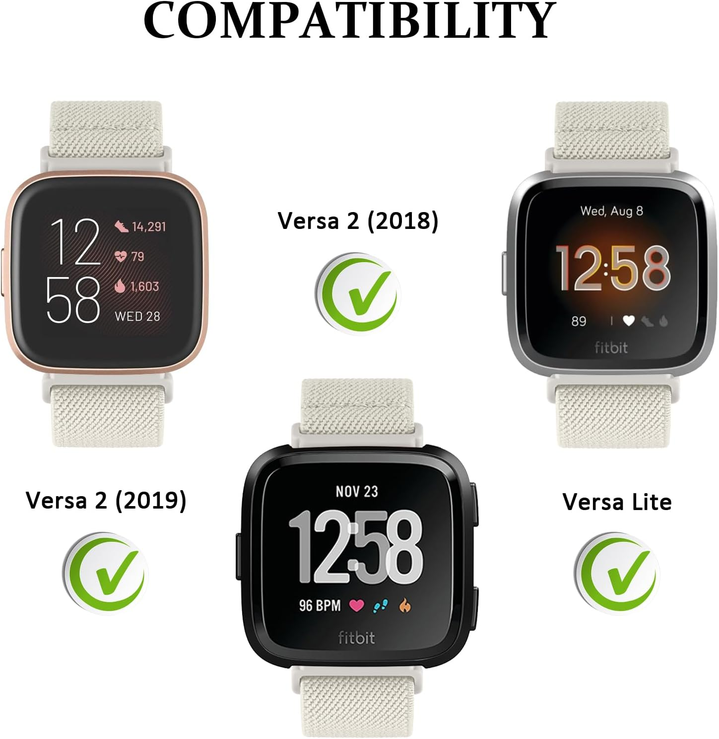 [3 Pack]Adjustable Elastic Bands for Fitbit Versa 2 Bands, Fitbit Versa Band,Versa Lite/Se Band, Soft Stretchy Loop Breathable Sport Nylon Replacement Strap Wristbands for Women/Men image number 2