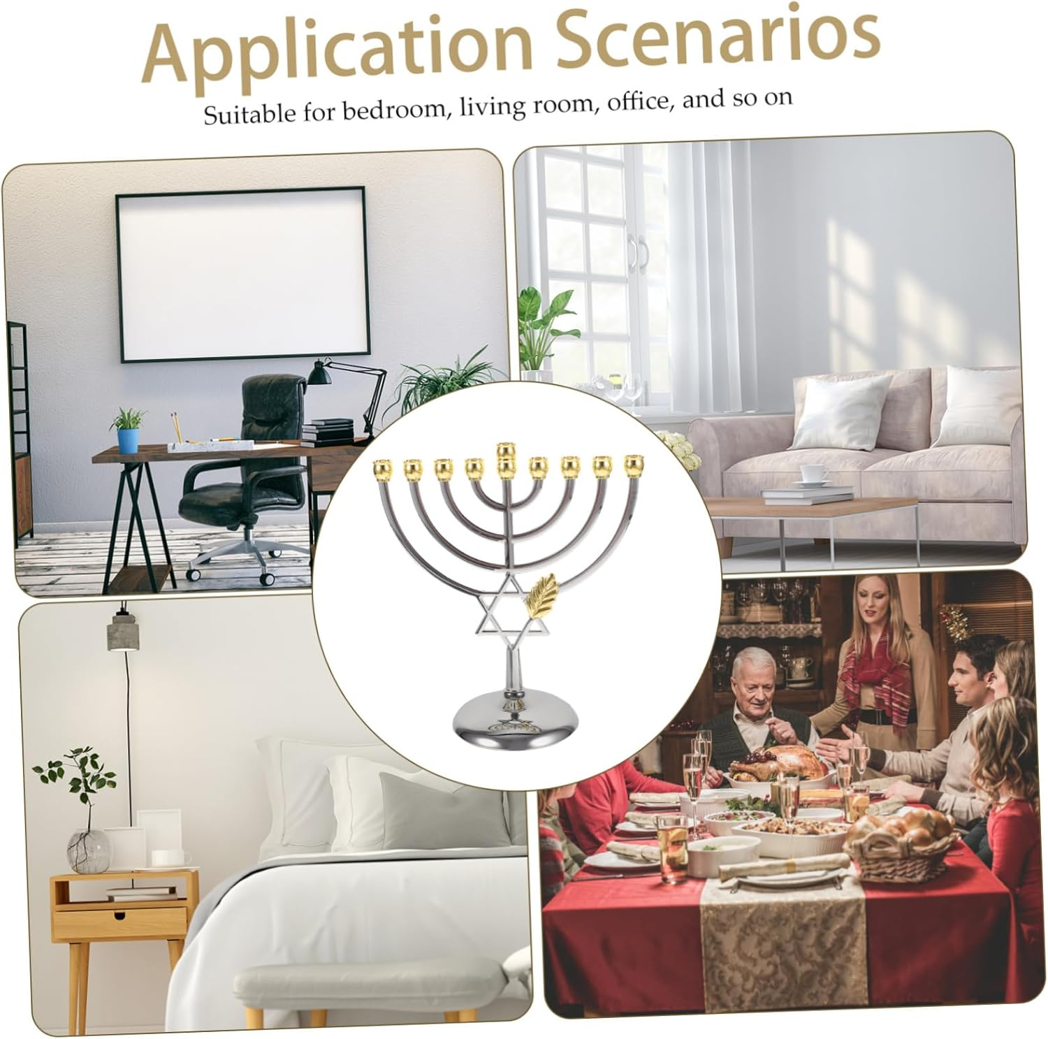 Yardenfun 9 Branch Jewish Candle Holder Metal Simple Elegant Pentacle Design Candlestick for Desktop Decoration and Hanukkah Celebration image number 6