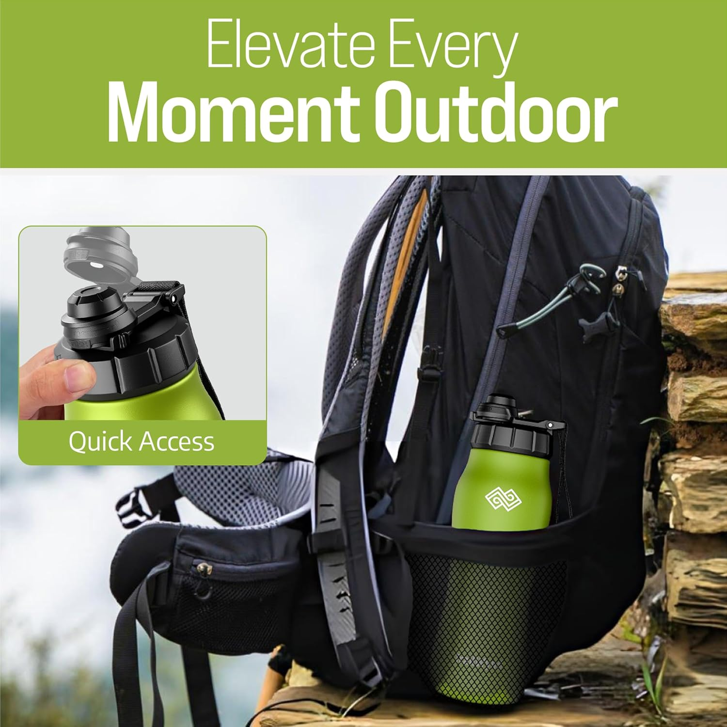 Insulated Stainless Steel Water Bottle, 24 Hours Cold, 12 Hours Hot, Leak-Proof, Powder-Coated Finish, 24Oz (Green) image number 3