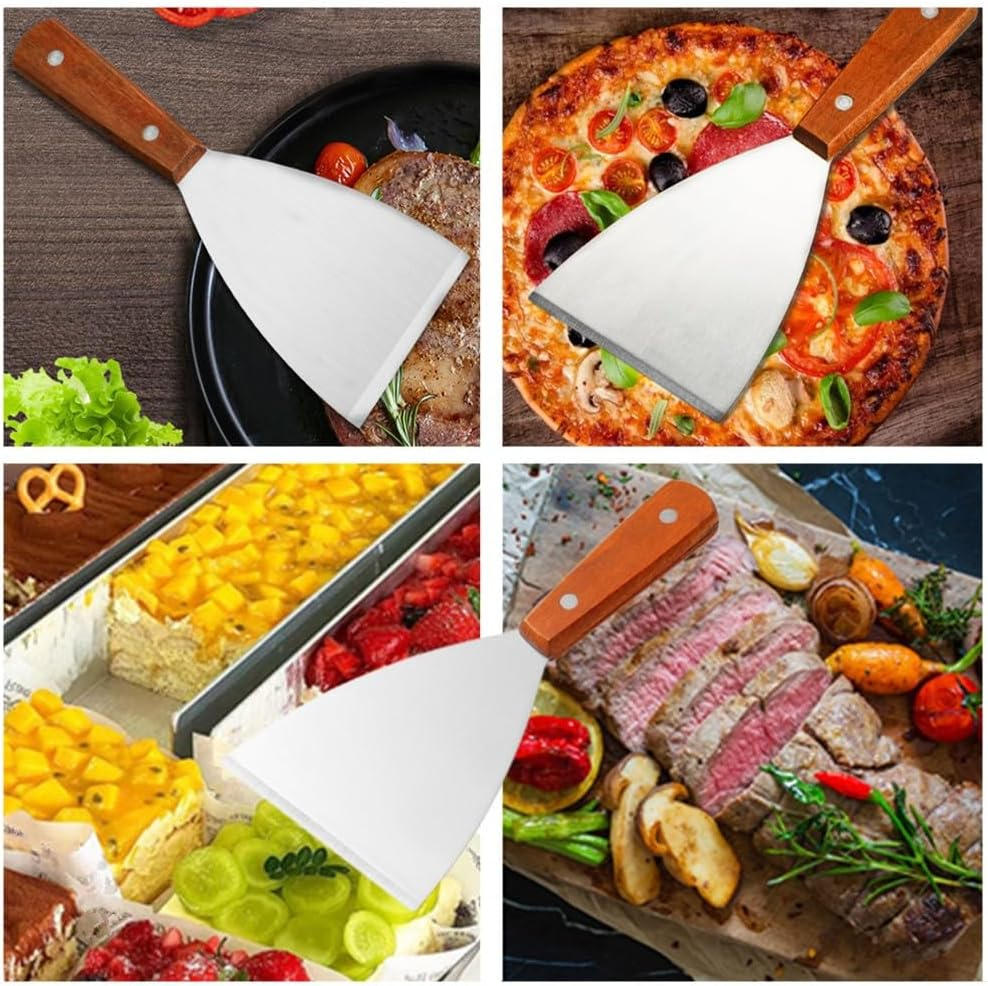 Afzoryxn 2 Pieces Stainless Steel Grill Griddle Scraper with Wooden Handle, Grill Slant Edge Flat Scraper,Grill Griddle Scraper,Barbecue Cooking Shovel for BBQ Grill Teppanyaki Dough Pancake Pizza image number 3