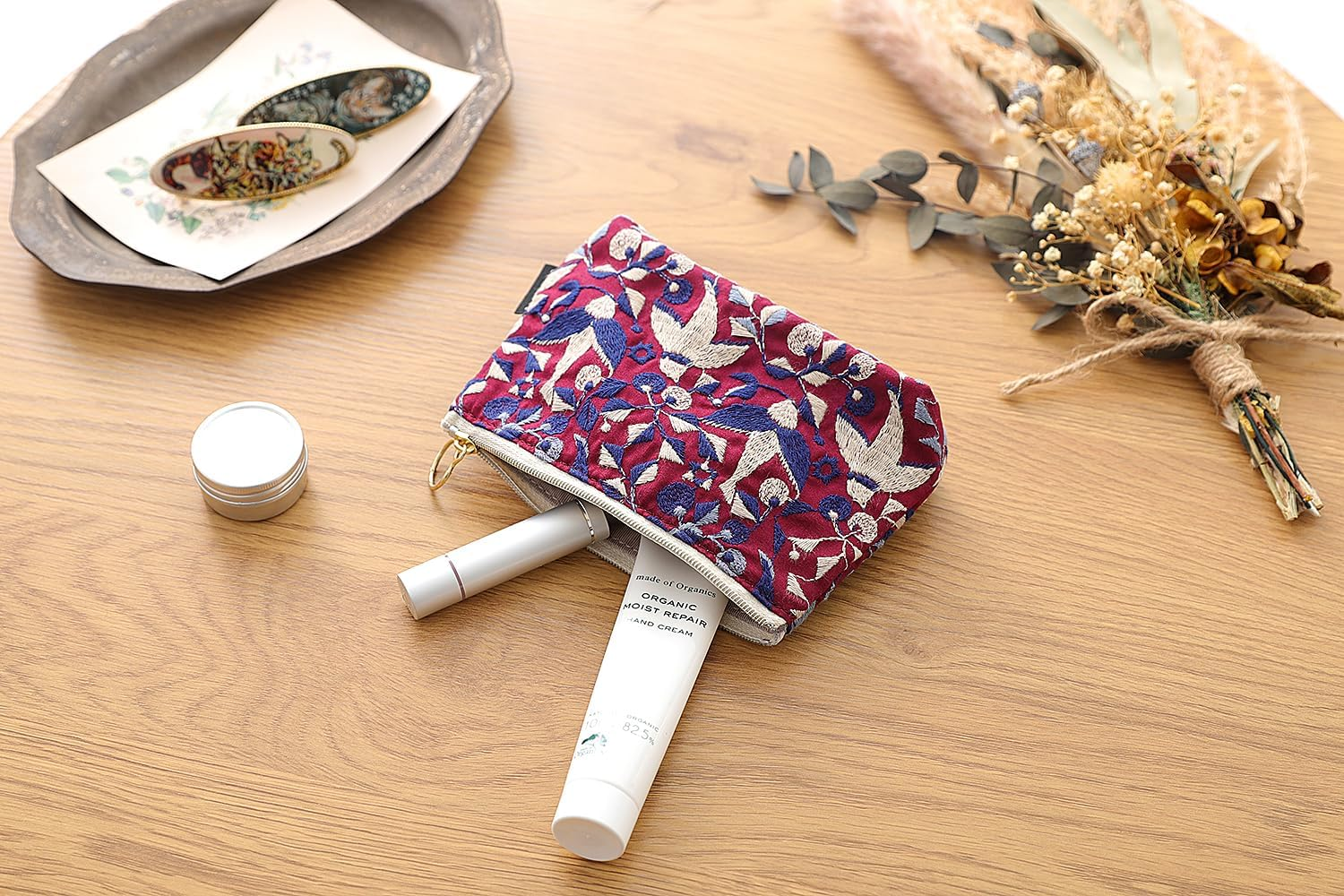 Ddintex Ten to Sen Basic Pouch, Bird, Purple, 5.9 X 4.1 X 1.8 Inches (15 X 10.5 X 4.5 Cm) [Using Dot and Line Embroidery Fabric] image number 1