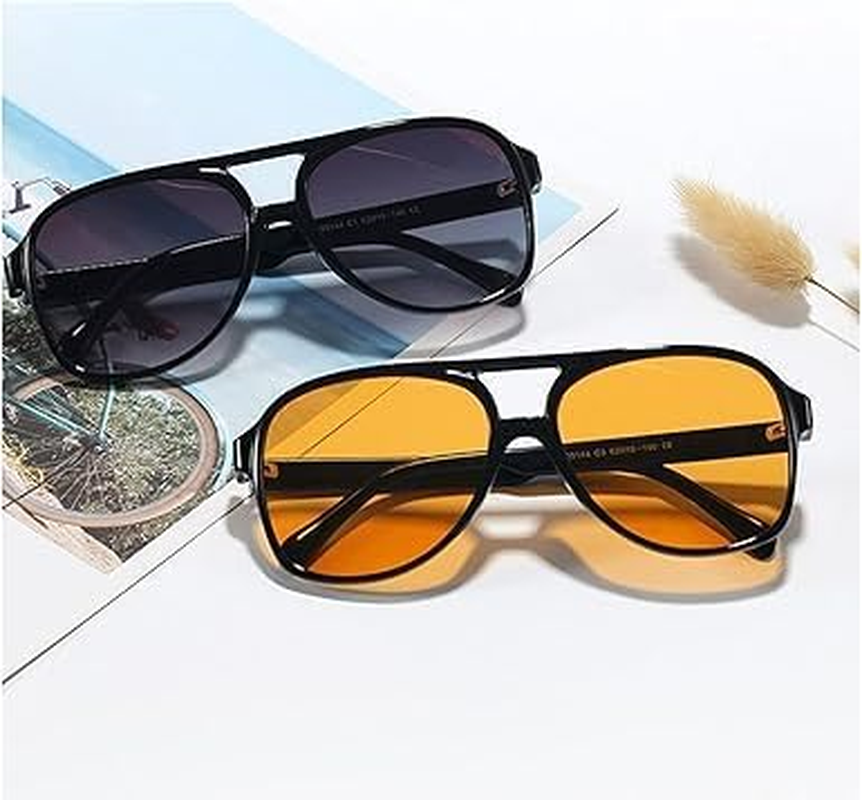 2Pcs Retro Aviator Sunglasses for Women and Men, Classic Oversized Style 70S Vintage Design, Lightweight and UV Protection（Yellow/Blue） - Mecus image number 5