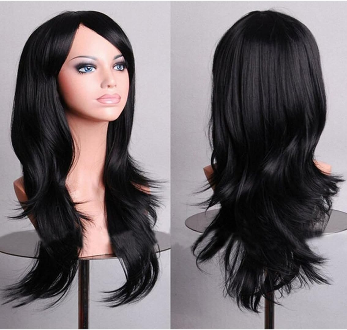 Long Curly Wig Party Wigs for Women Synthetic Heat Resistant Fiber Cosplay Wigs (Black 27In) image number 2