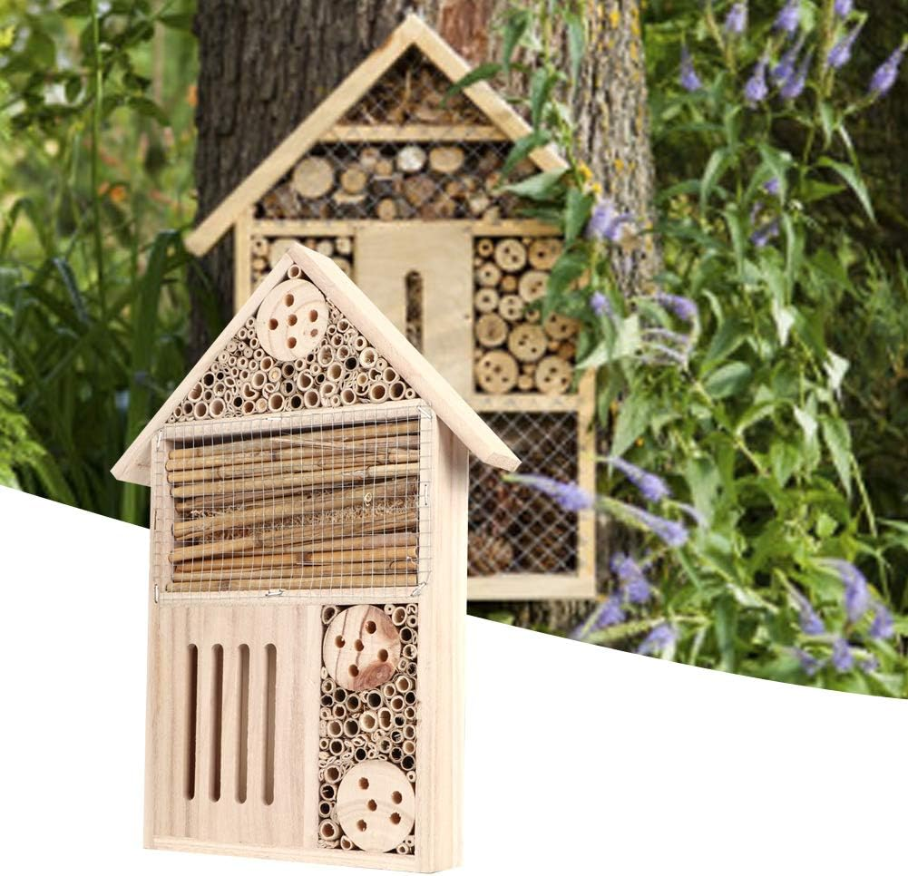 Wooden Bee House, Wood Bee Room Shelter, Safe Wooden Insect Hotel, Lovely Outdoor Bee Home, Garden Decoration for Outdoors Attracts Bee Pollinators (Type B) image number 6