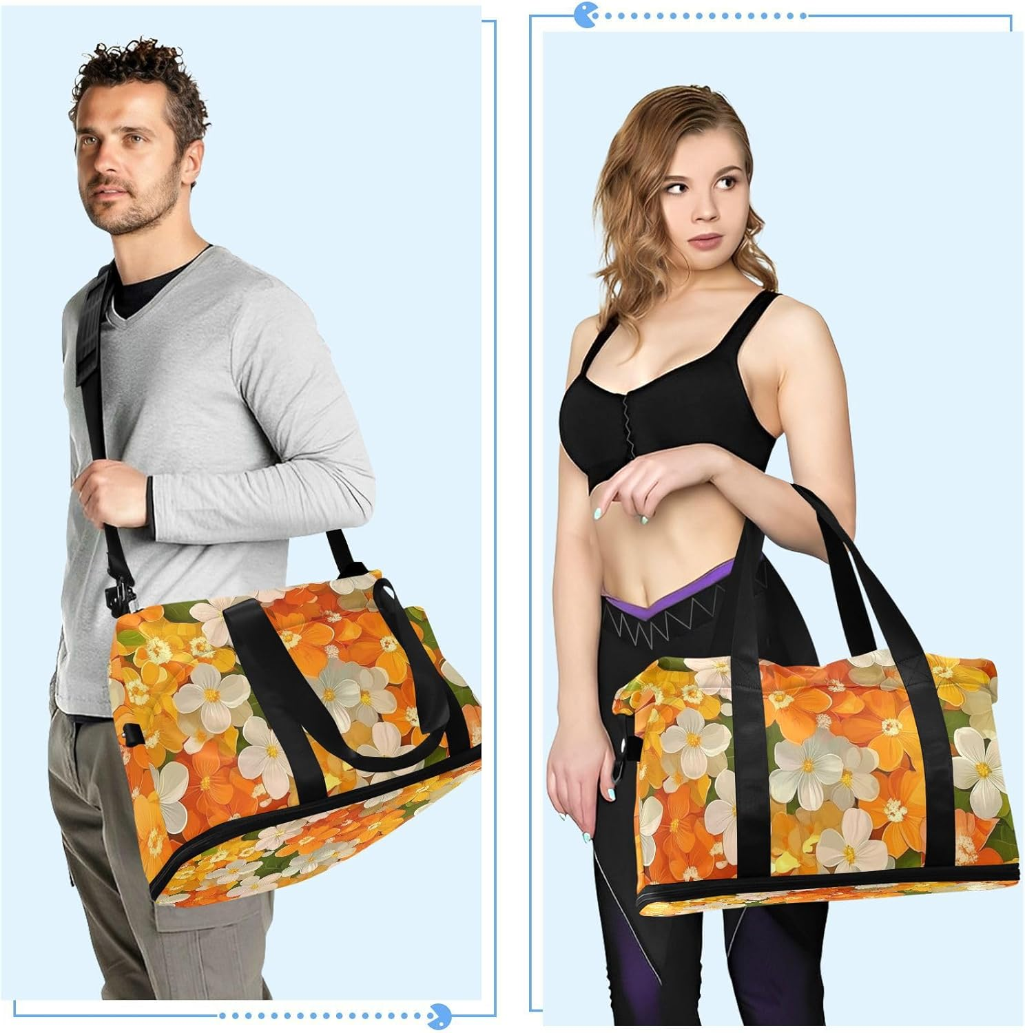 Beauty Spring Flowers Syringa Travel Bag Travel Weekender Gear Bag with Toiletry Bag for Airplane Traveling Foldable, Beauty Spring Flowers Syringa, 1 Size image number 3