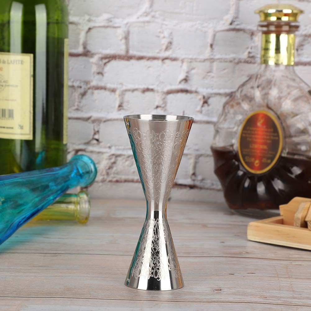Japanese Style Double Cocktail Jigger - Etching Stainless Steel Jigger with Scale, Small Cup 30Ml, Large Cup 45Ml - Silver image number 1
