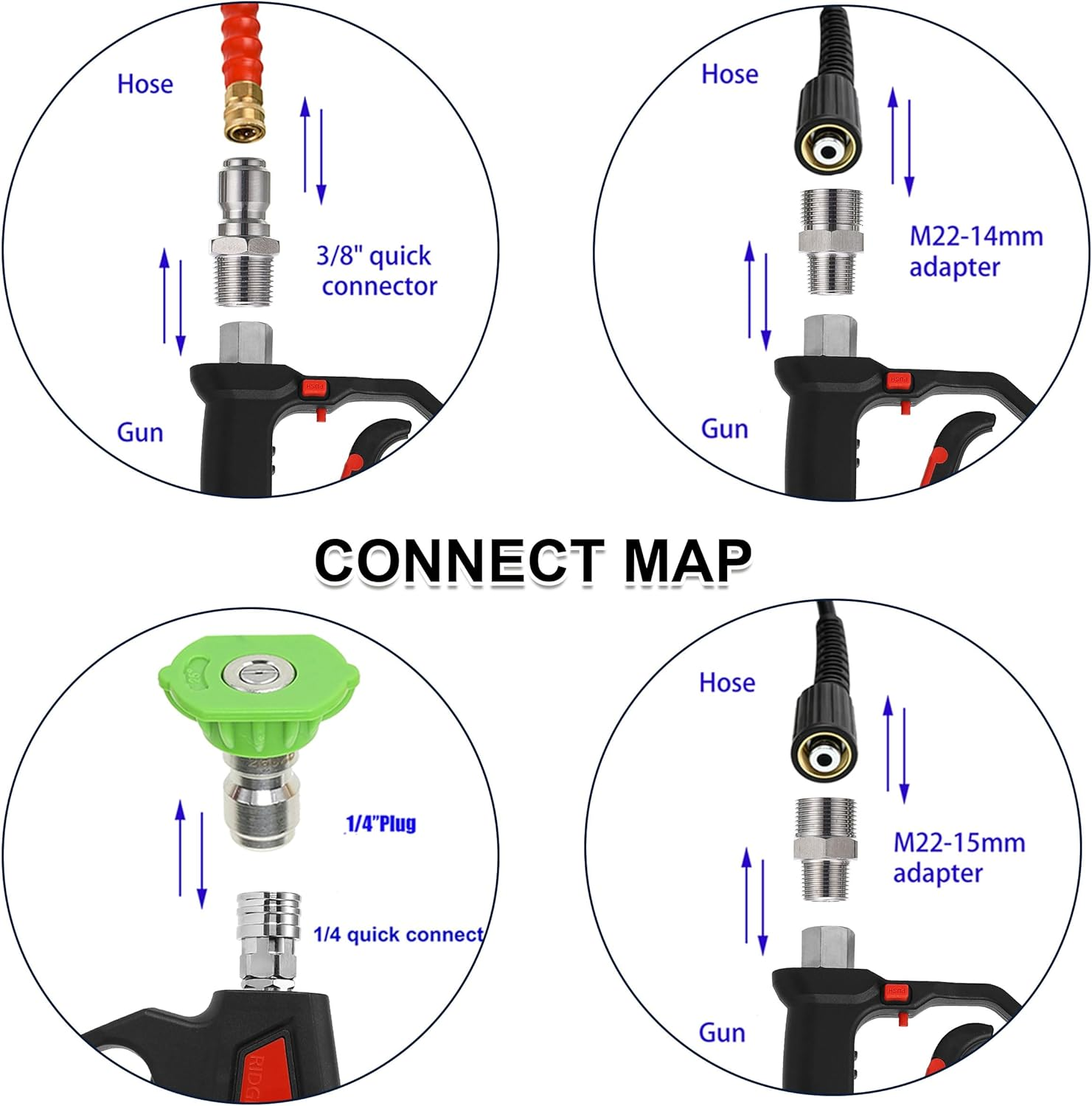 RIDGE WASHER Pressure Washer Gun 5000 PSI, 12 GPM, High Pressure Spray Gun with 1/4" Quick Connector, 3/8'' Quick Connect, M22-14Mm and M22-15Mm Fitting image number 2