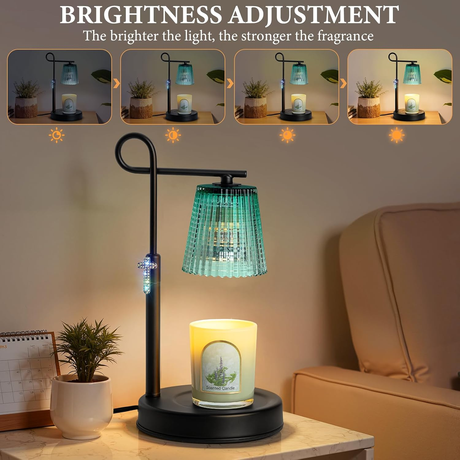 Candle Warmer Lamp with Timer Dimmer, Adjustable Height Wax Warmer Lamp for Jar Candle, Wax Melter House Warming Gifts New Home D&eacute;cor, Birthday Gifts for Women Mom (Gold) - Black image number 7