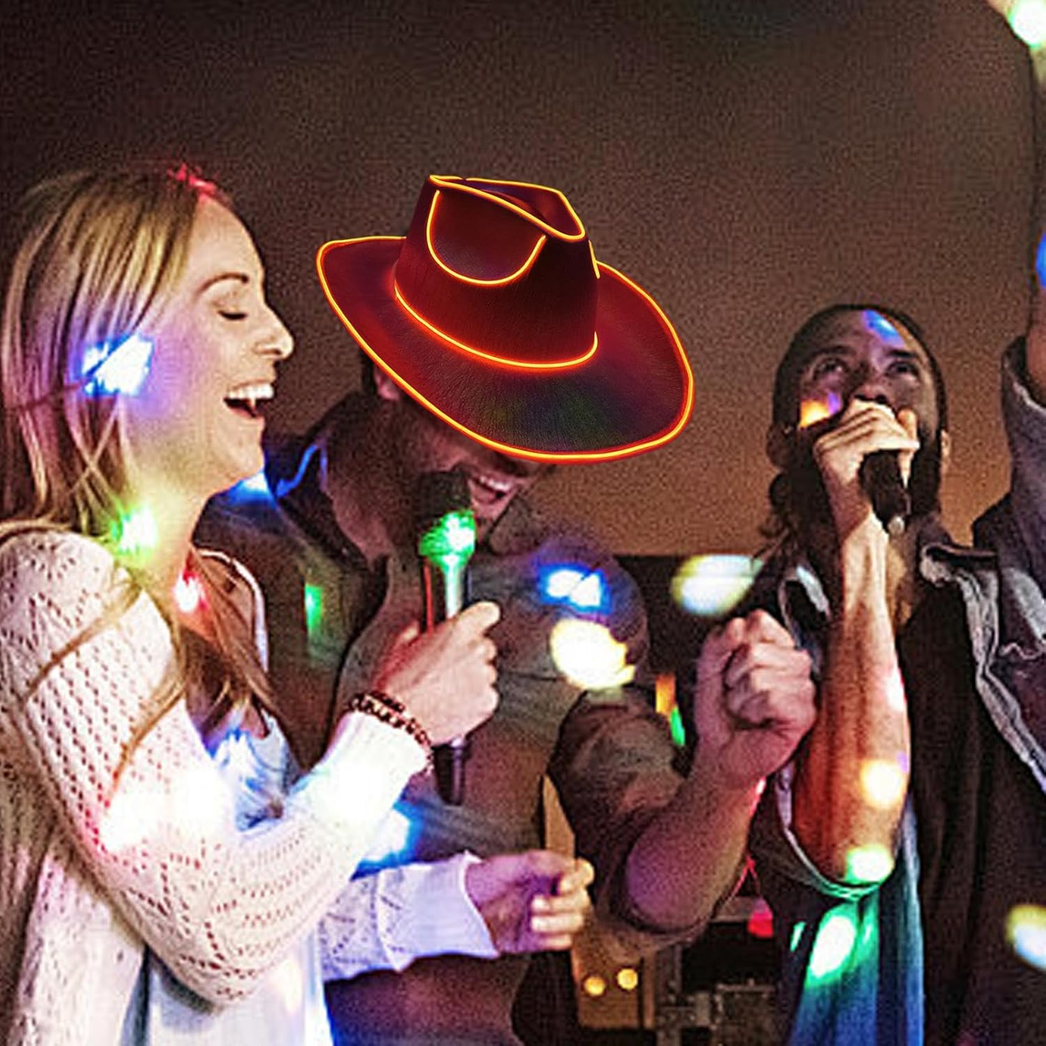 LED Light up Hat, LED Cowboy Hat, Battery Operated Party Sparkly Cowboy Cap, Disco Western Costume Accessories image number 3