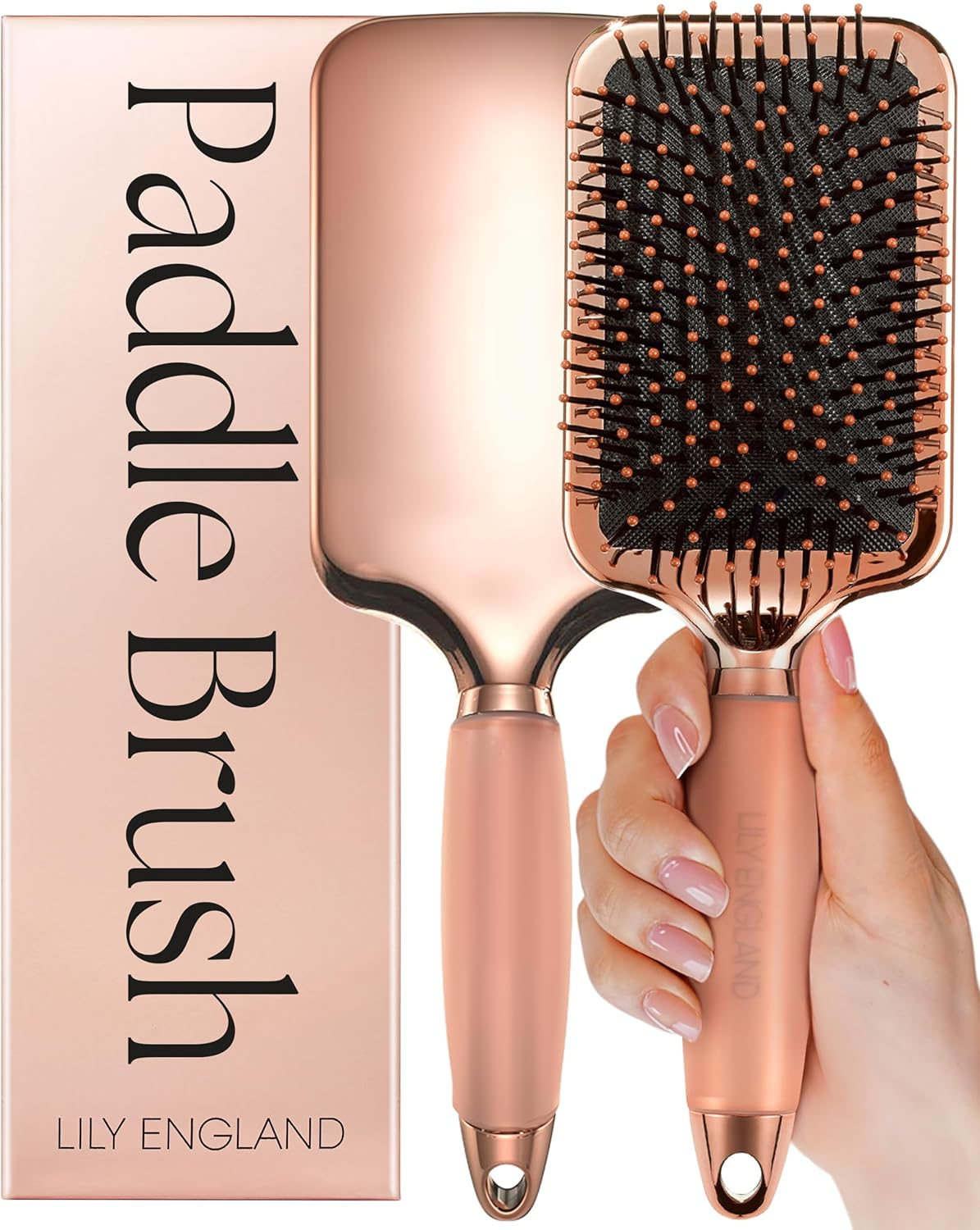 Lily England Paddle Brush for Detangling, Blowdrying and Straightening - Professional Large Hair Brush All Hair Types, Rose Gold Hairbrush for Women By