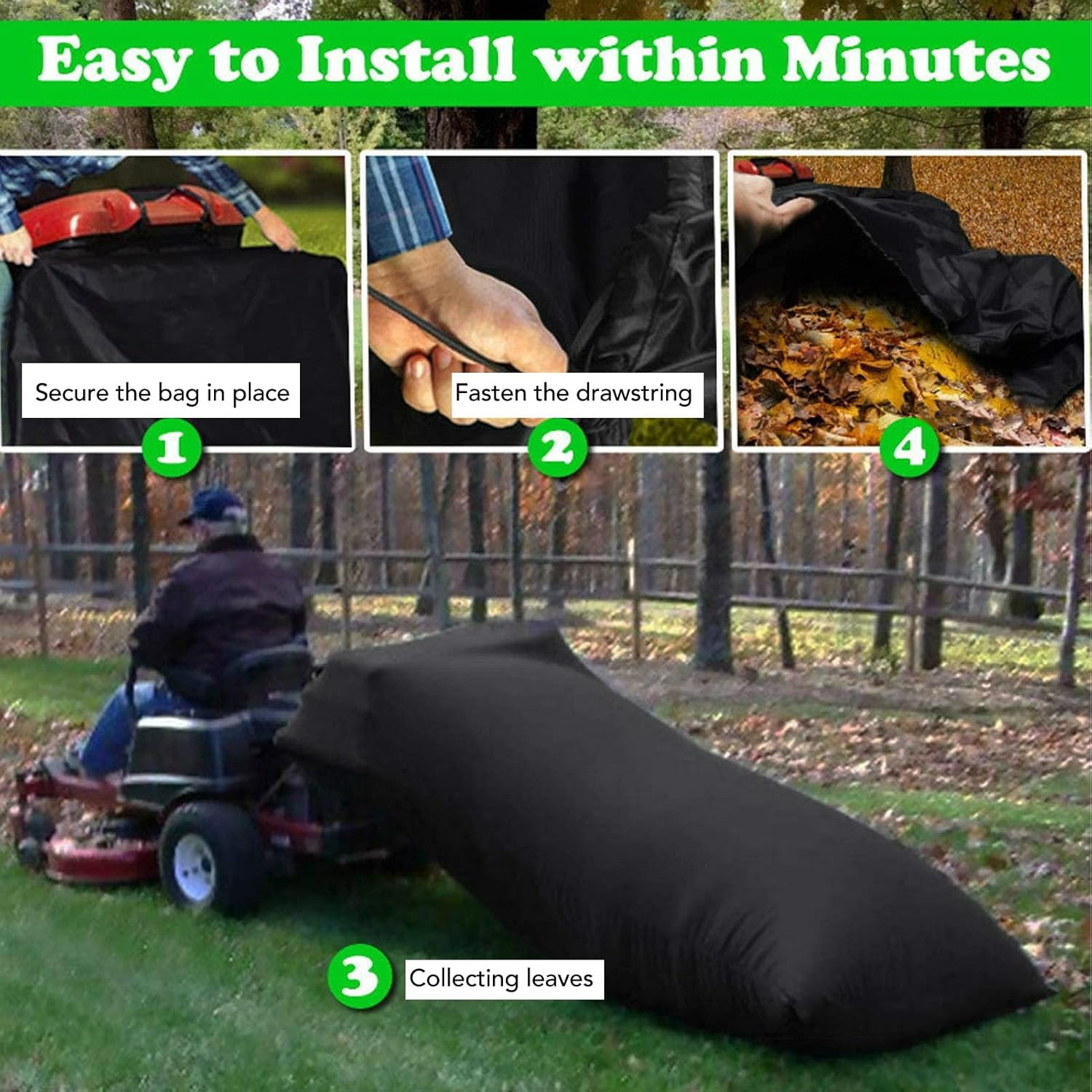 Lawn Tractor Leaf Bag, Large Capacity Garden Leaf Collector Grass Catcher Bag with Drawstring for Fast Leaf Collection for Lawn Mower, Leaf Collector Bag for Riding Lawn Mower image number 5