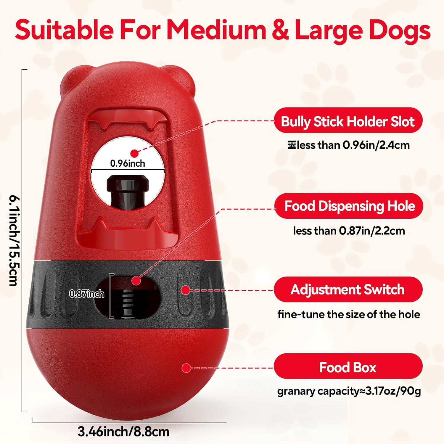 2 in 1 Interactive Treat Dispensing Dog Toys, Bully Stick Holder, Adjustable Dog Treat Holder for Medium & Large Dogs, Safety Device to Prevent Choking, Red - Blue image number 5