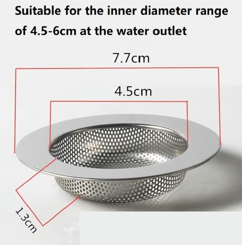 Bathtub Strainers, Bathroom Sink Strainers, Shower Drain Hair Catcher, Drain Strainer for Laundry, Mop Pool, Utility, Slop, RV Sink, Stainless Steel, Pack-2 (Silver, 7.7CM)