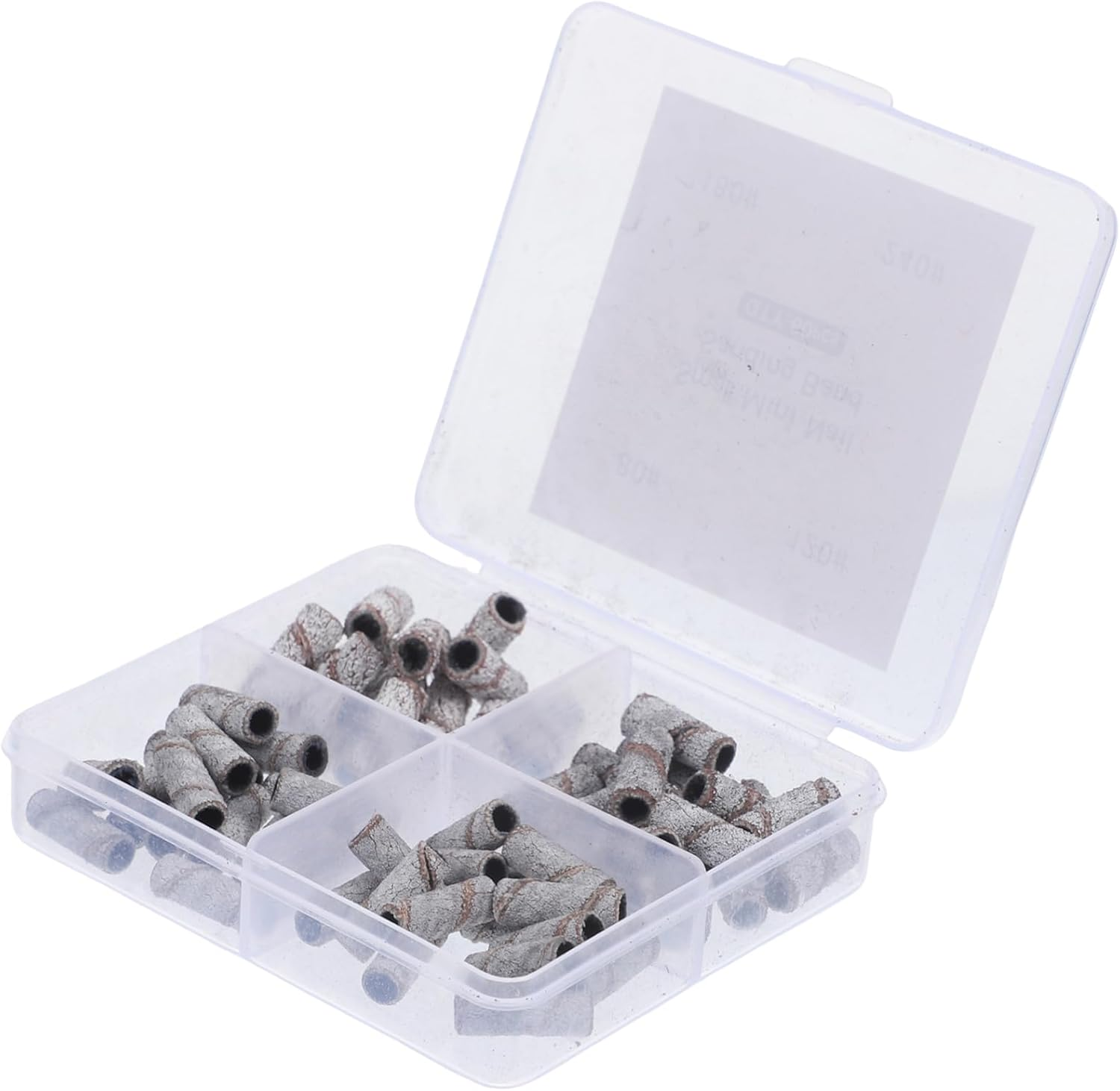60Pcs Nail Drill Sanding Bands Assortment Mini 3.1Mm Fine Grits 80# 120# 180# 240# for Manicure and Pedicure Nail Art Filing 4-Compartment Storage Box image number 6